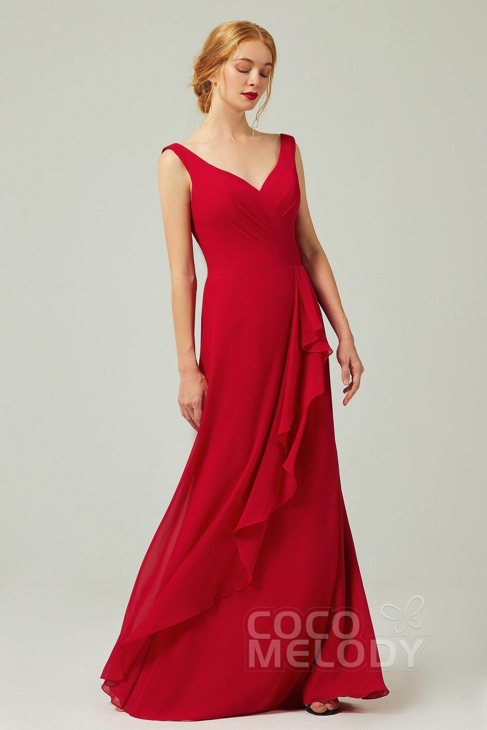 Sheath-Column Floor Length Chiffon Bridesmaid Dress Formal Dresses CB0344PS