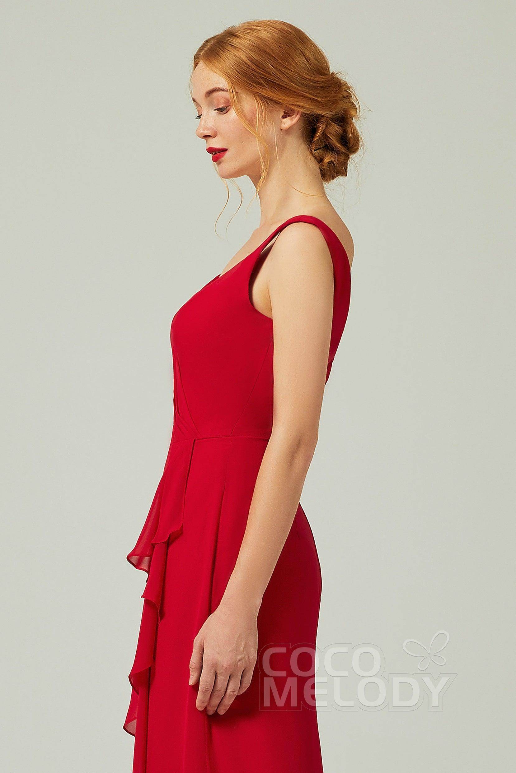 Sheath-Column Floor Length Chiffon Bridesmaid Dress Formal Dresses CB0344PS