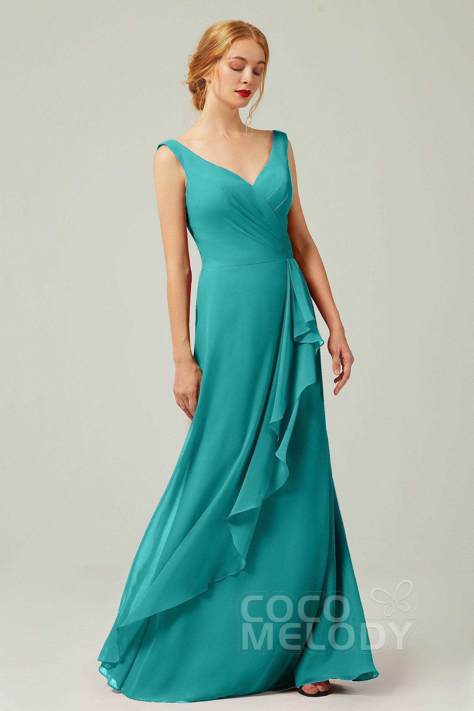 Sheath-Column Floor Length Chiffon Bridesmaid Dress Formal Dresses CB0344PS