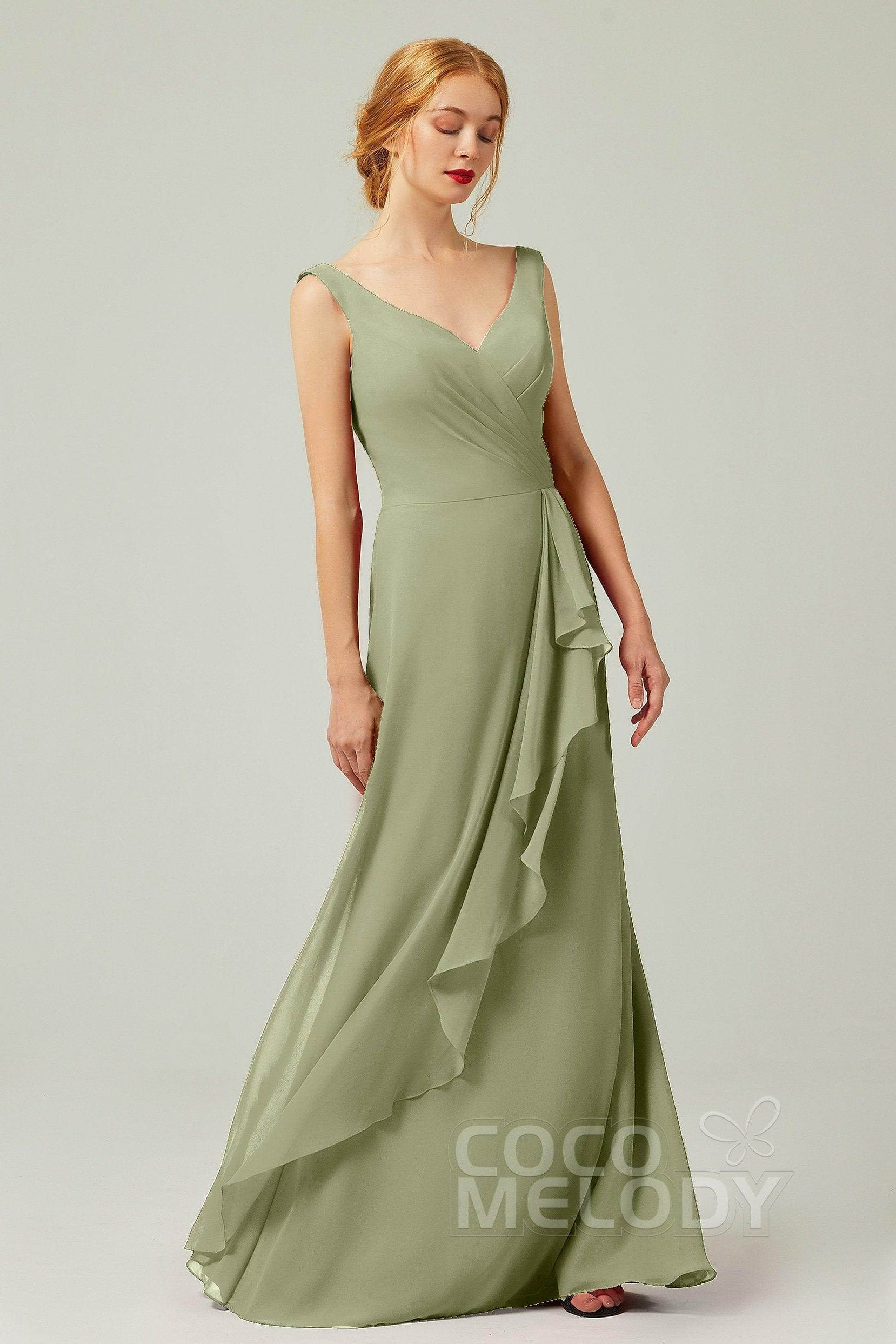 Sheath-Column Floor Length Chiffon Bridesmaid Dress Formal Dresses CB0344PS