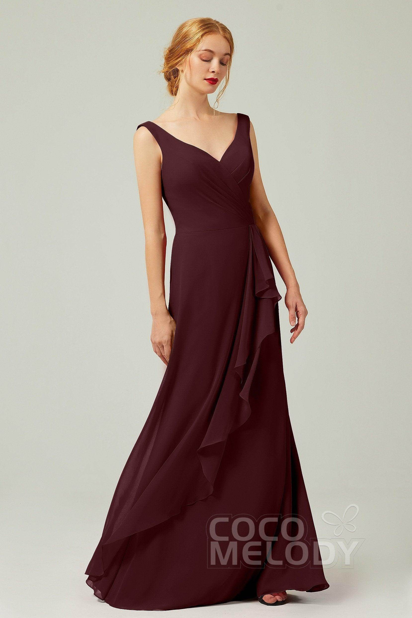 Sheath-Column Floor Length Chiffon Bridesmaid Dress Formal Dresses CB0344