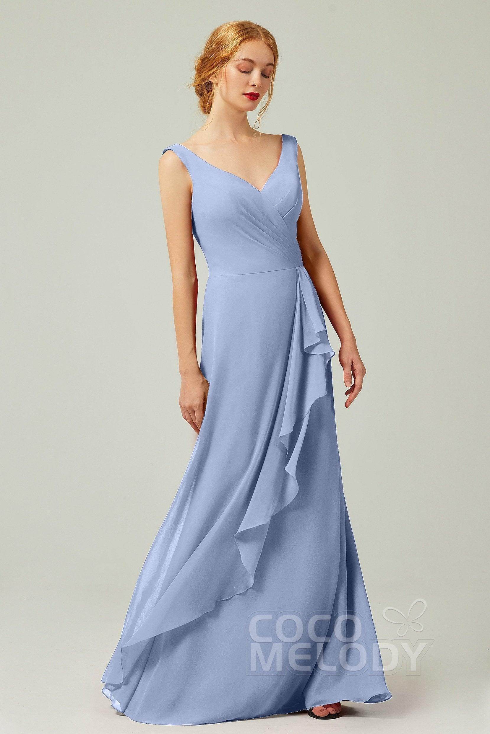 Sheath-Column Floor Length Chiffon Bridesmaid Dress Formal Dresses CB0344