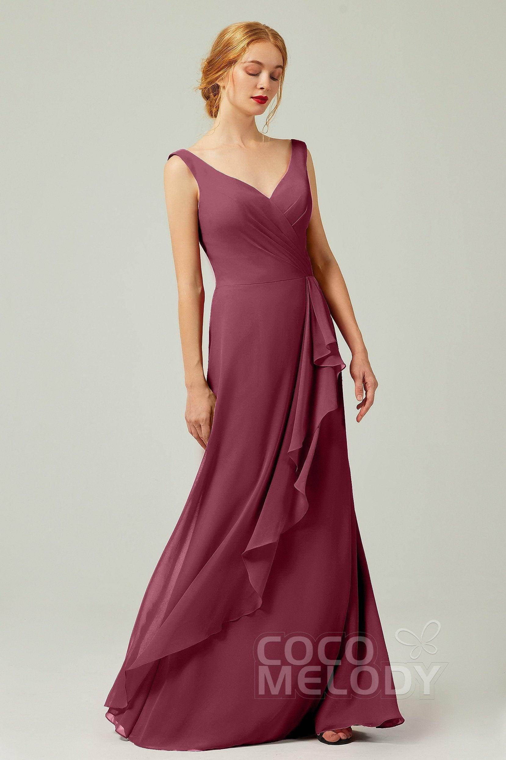 Sheath-Column Floor Length Chiffon Bridesmaid Dress Formal Dresses CB0344PS