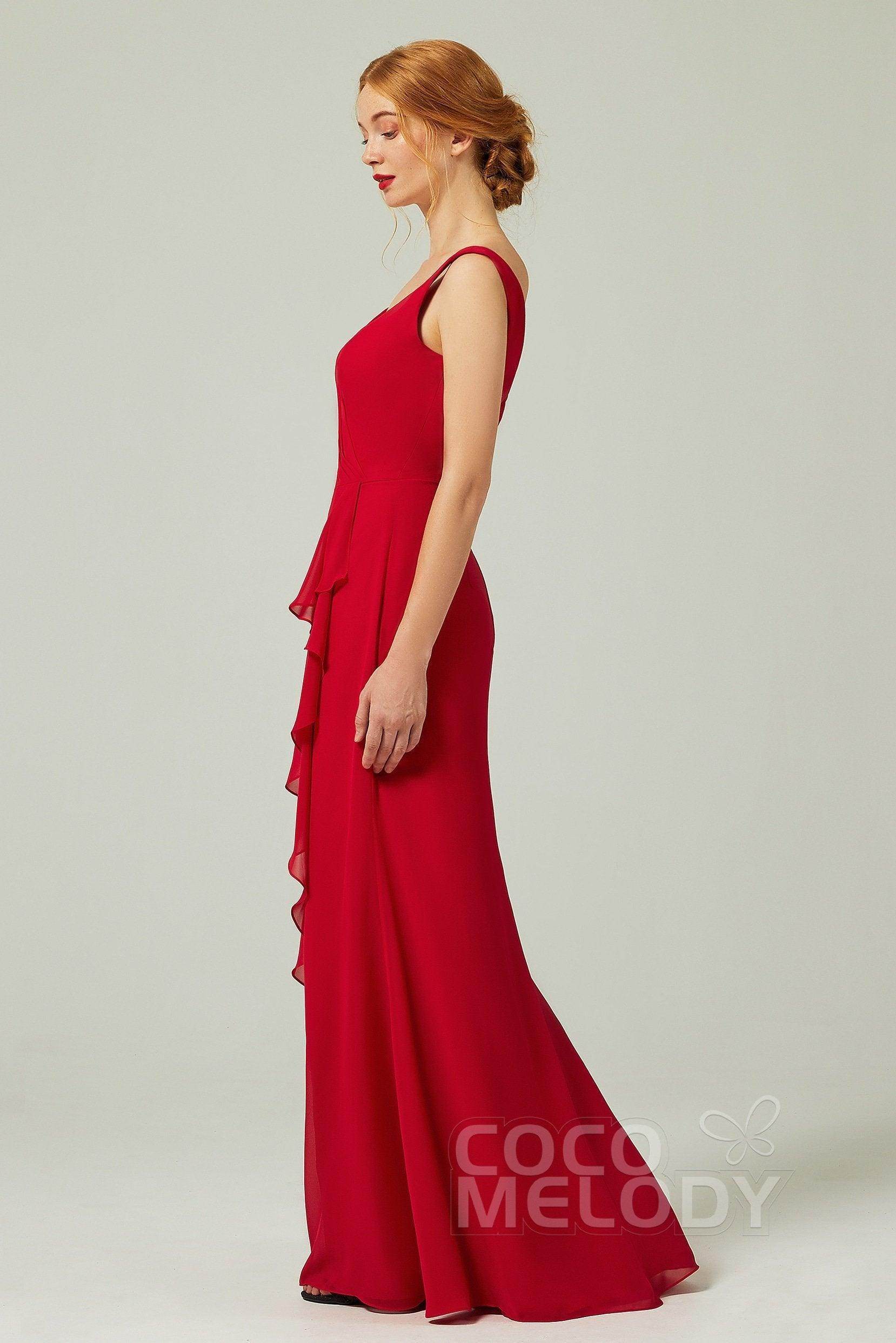 Sheath-Column Floor Length Chiffon Bridesmaid Dress Formal Dresses CB0344