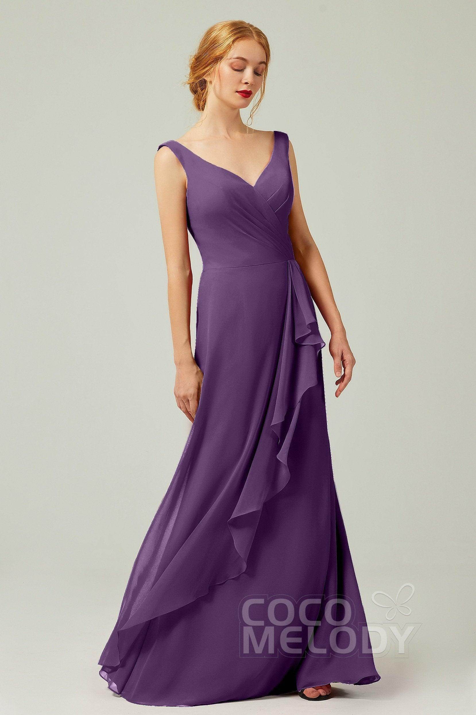 Sheath-Column Floor Length Chiffon Bridesmaid Dress Formal Dresses CB0344PS