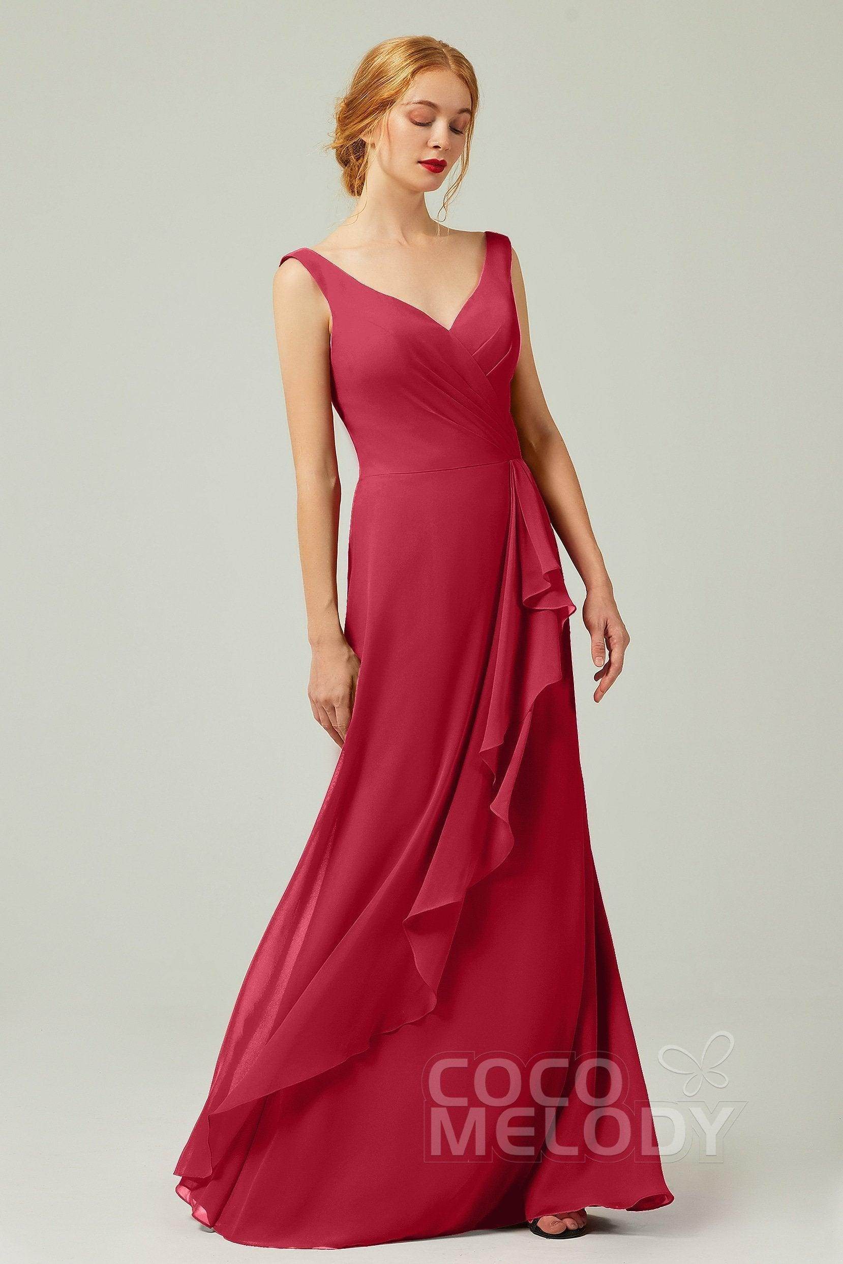Sheath-Column Floor Length Chiffon Bridesmaid Dress Formal Dresses CB0344PS
