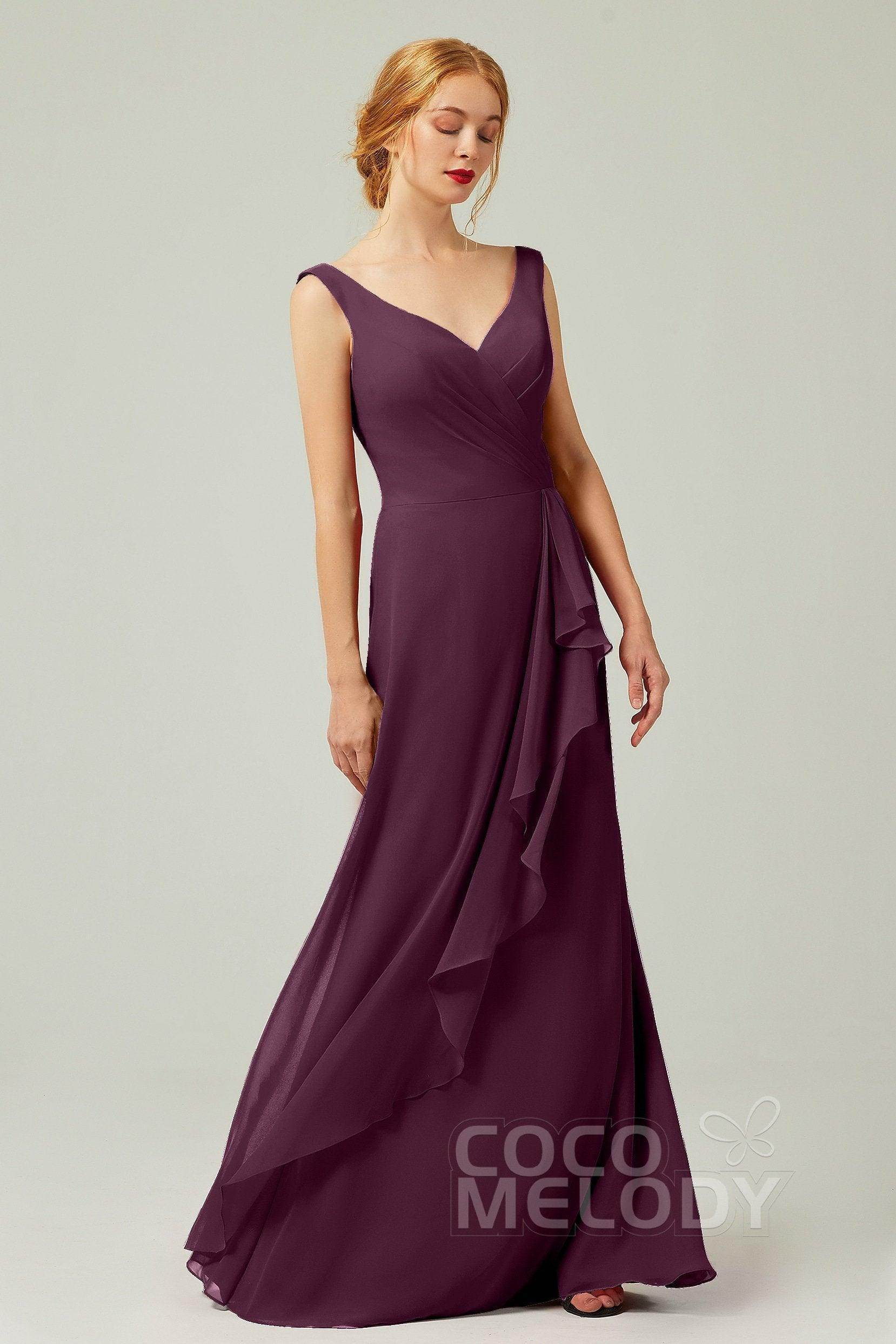Sheath-Column Floor Length Chiffon Bridesmaid Dress Formal Dresses CB0344PS