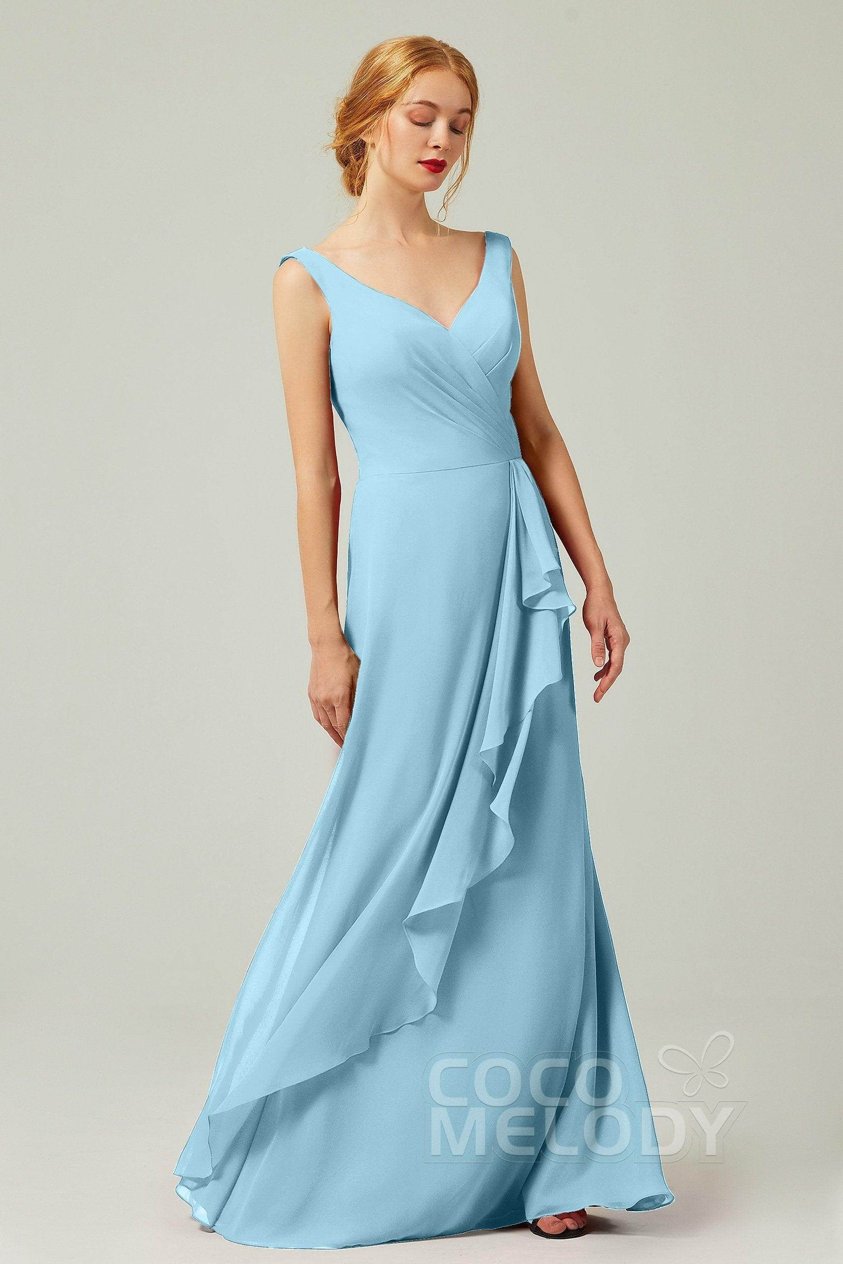 Sheath-Column Floor Length Chiffon Bridesmaid Dress Formal Dresses CB0344PS
