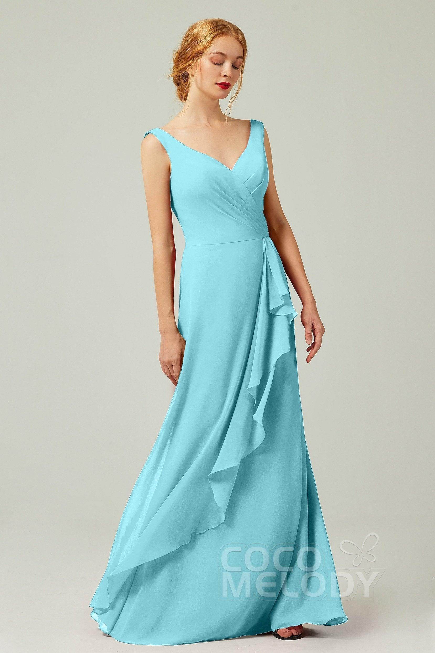 Sheath-Column Floor Length Chiffon Bridesmaid Dress Formal Dresses CB0344