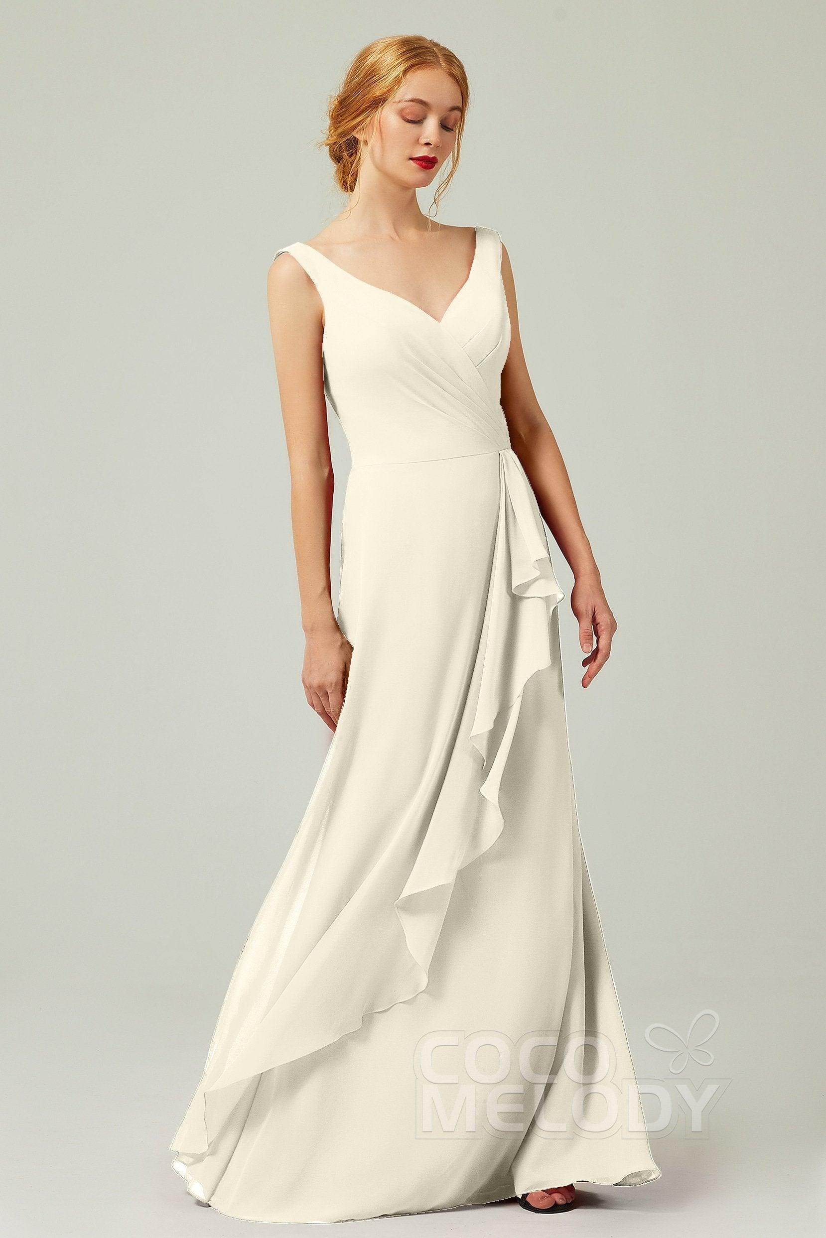Sheath-Column Floor Length Chiffon Bridesmaid Dress Formal Dresses CB0344PS