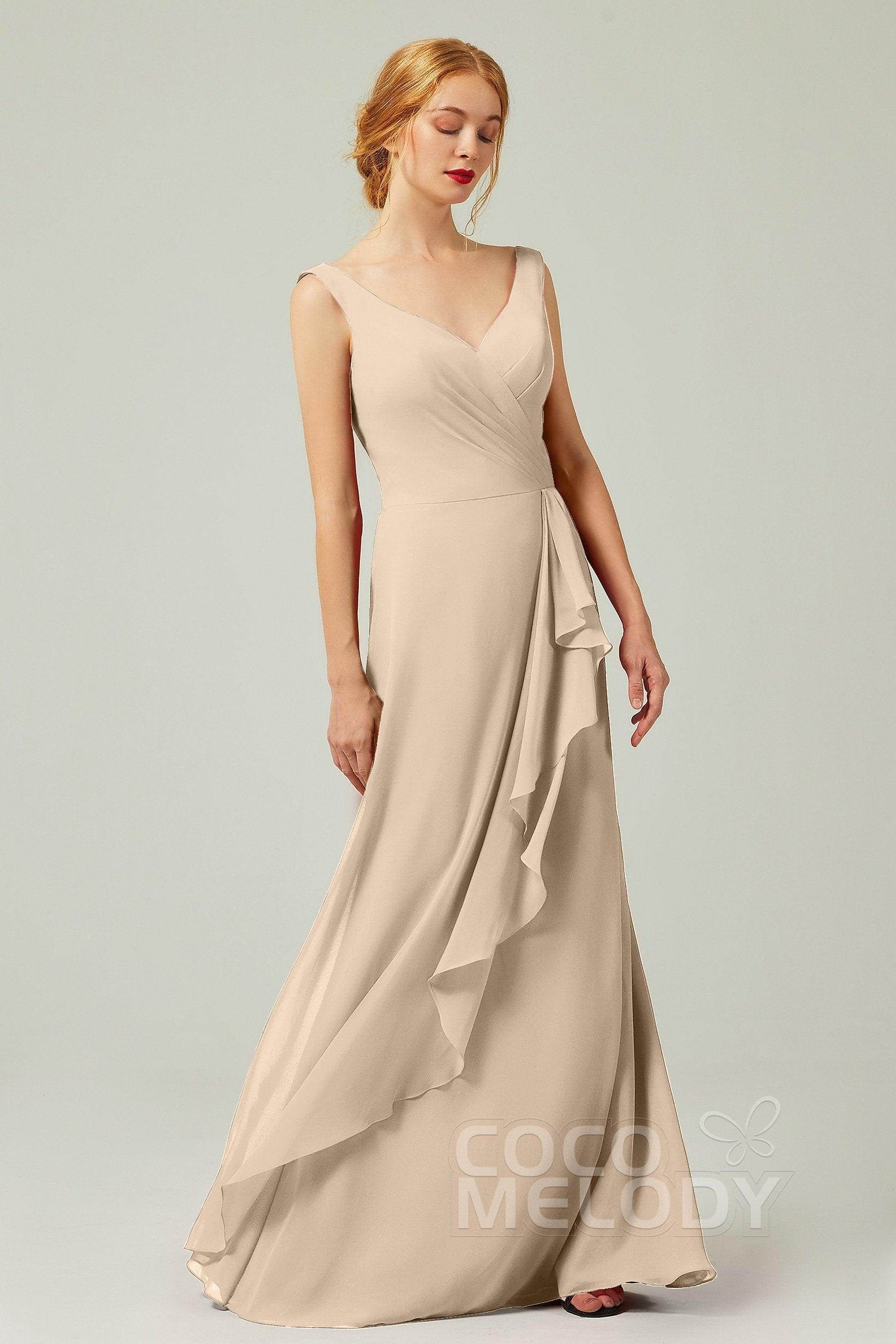 Sheath-Column Floor Length Chiffon Bridesmaid Dress Formal Dresses CB0344PS