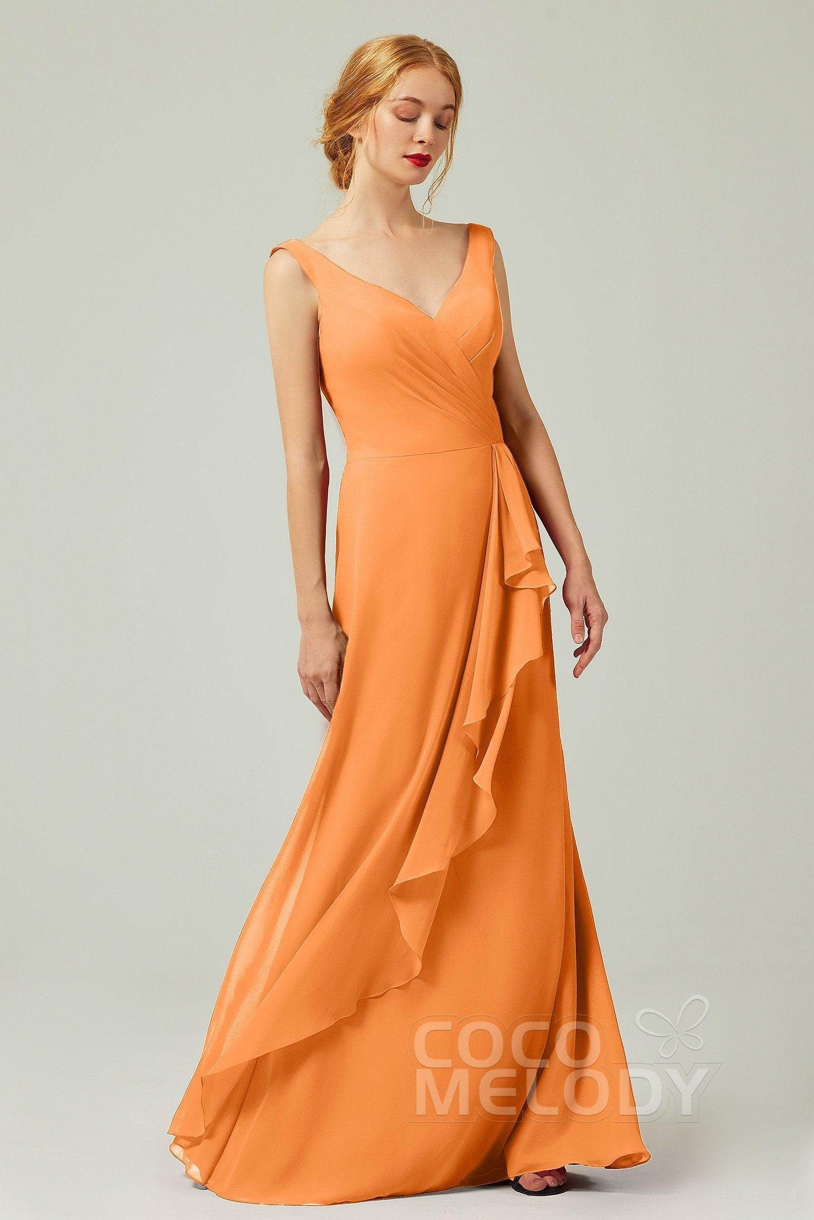 Sheath-Column Floor Length Chiffon Bridesmaid Dress Formal Dresses CB0344PS