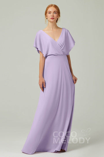 A-Line Floor Length Chiffon Bridesmaid Dress CB0351