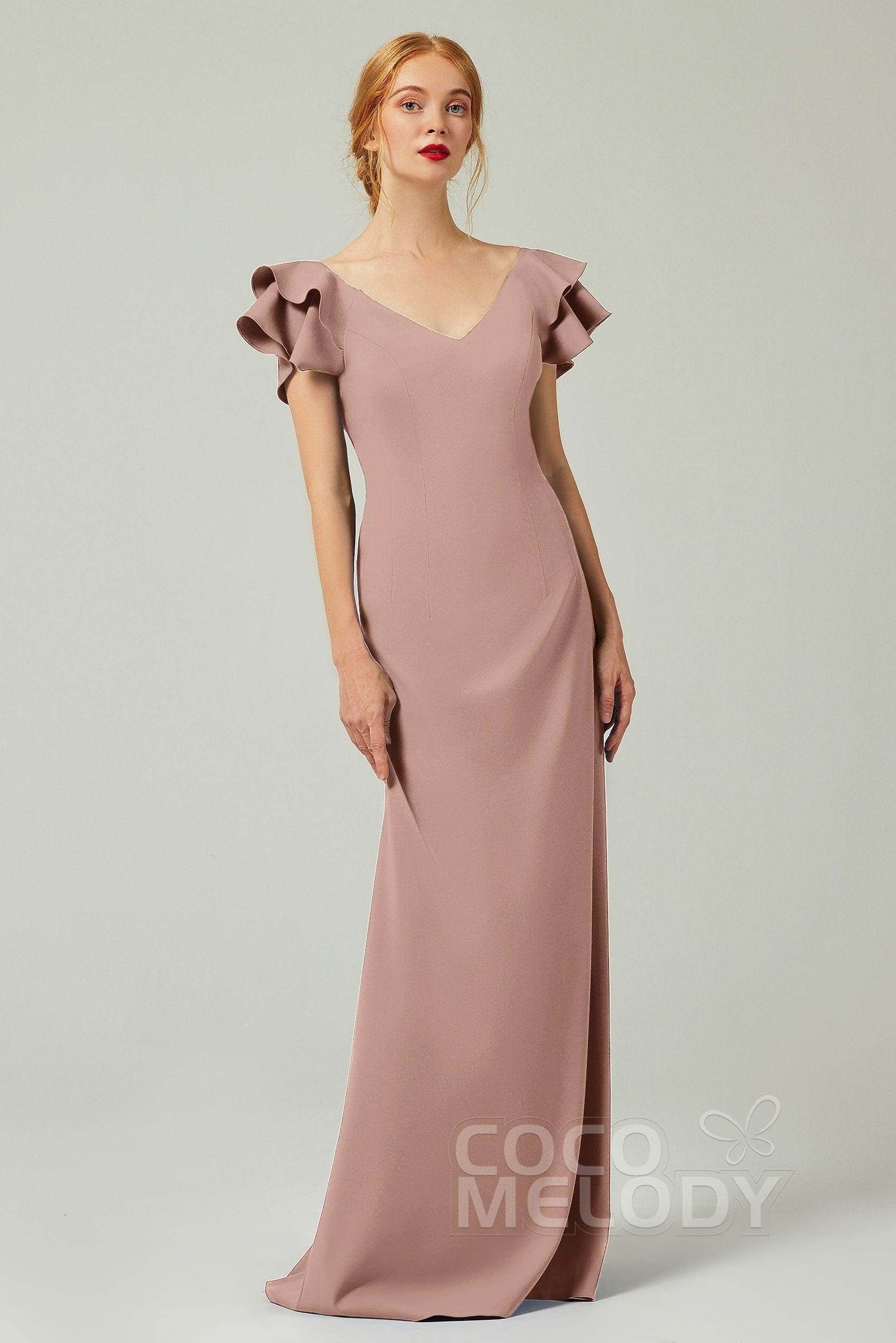 Sheath-Column Floor Length Chiffon Bridesmaid Dress Formal Dresses CB0353