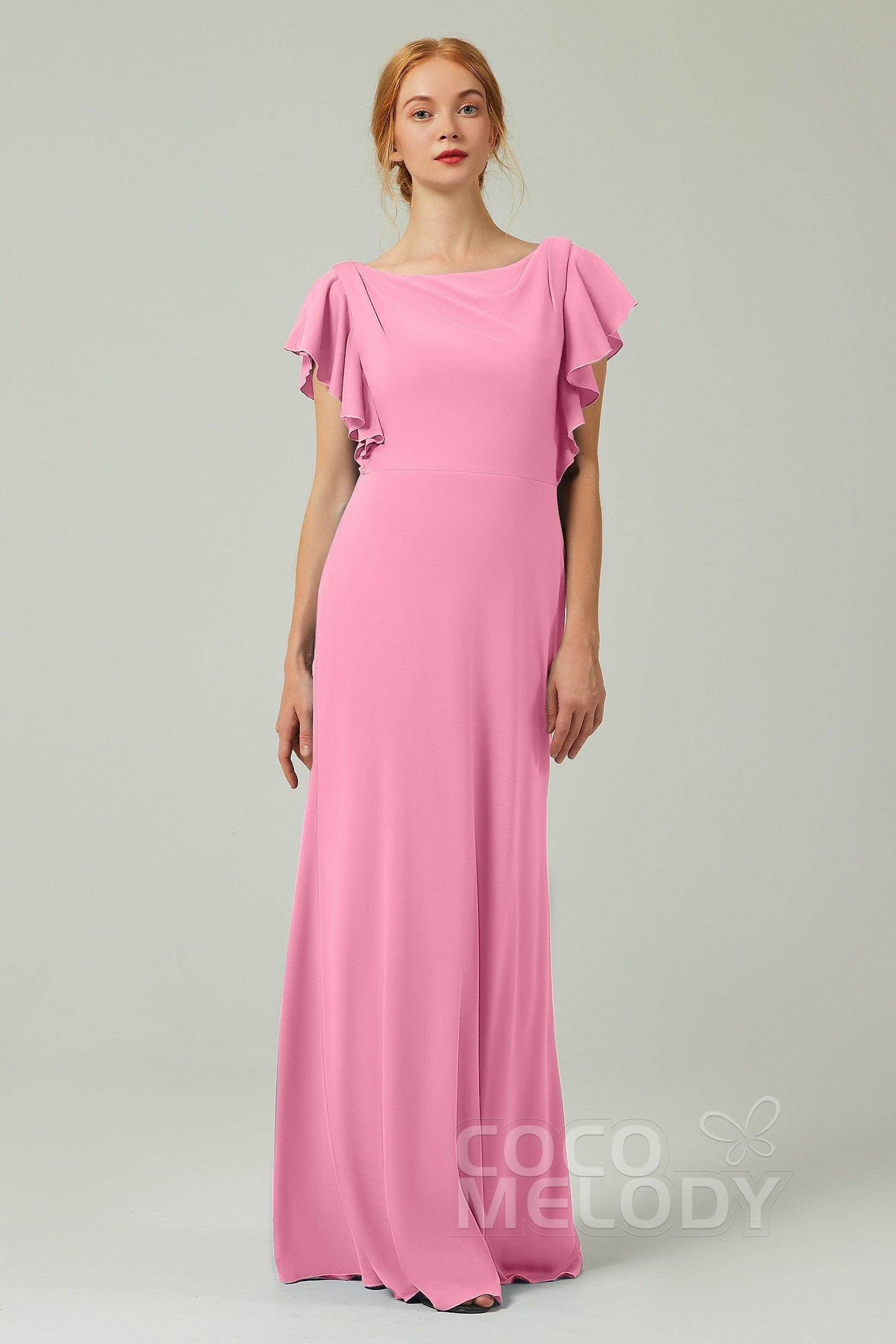 Sheath-Column Floor Length Chiffon Bridesmaid Dress Formal Dresses CB0357