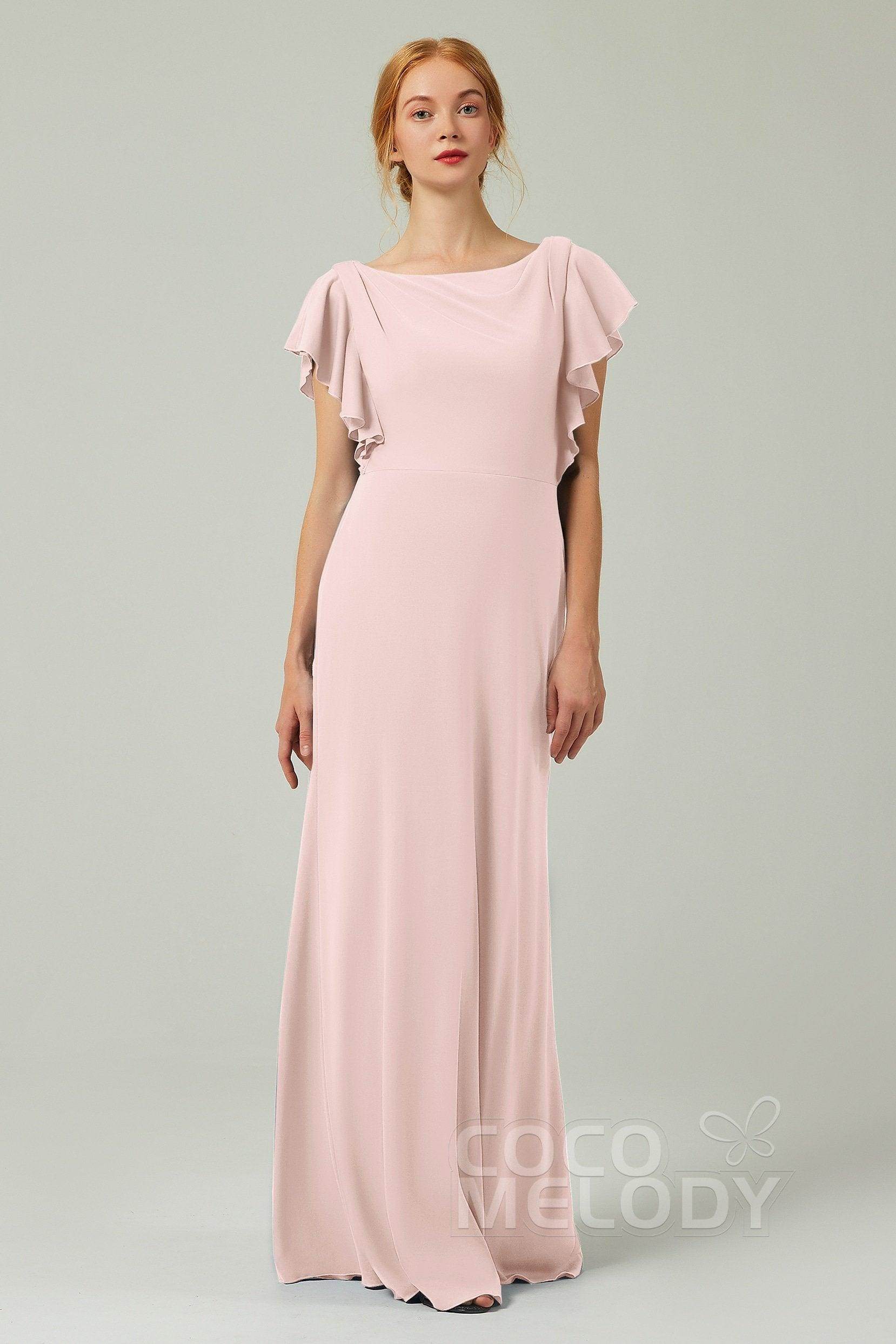 Sheath-Column Floor Length Chiffon Bridesmaid Dress Formal Dresses CB0357