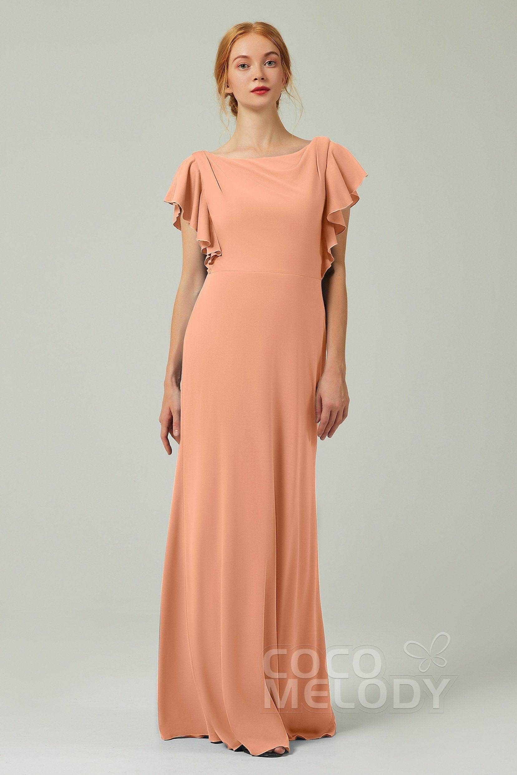 Sheath-Column Floor Length Chiffon Bridesmaid Dress Formal Dresses CB0357