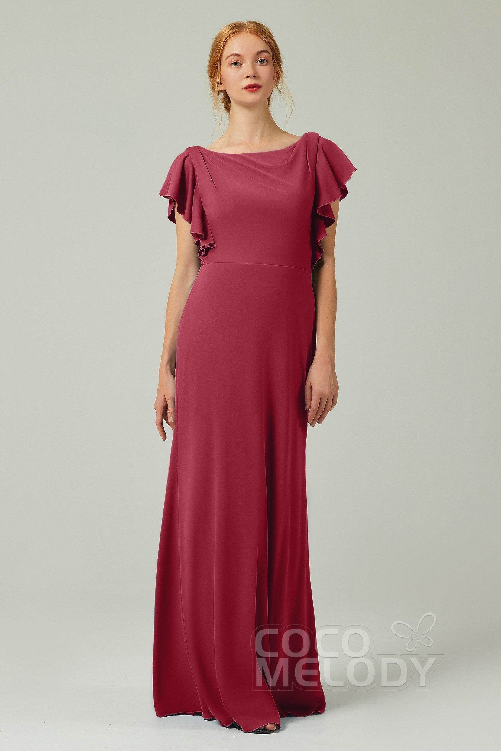 Sheath-Column Floor Length Chiffon Bridesmaid Dress Formal Dresses CB0357