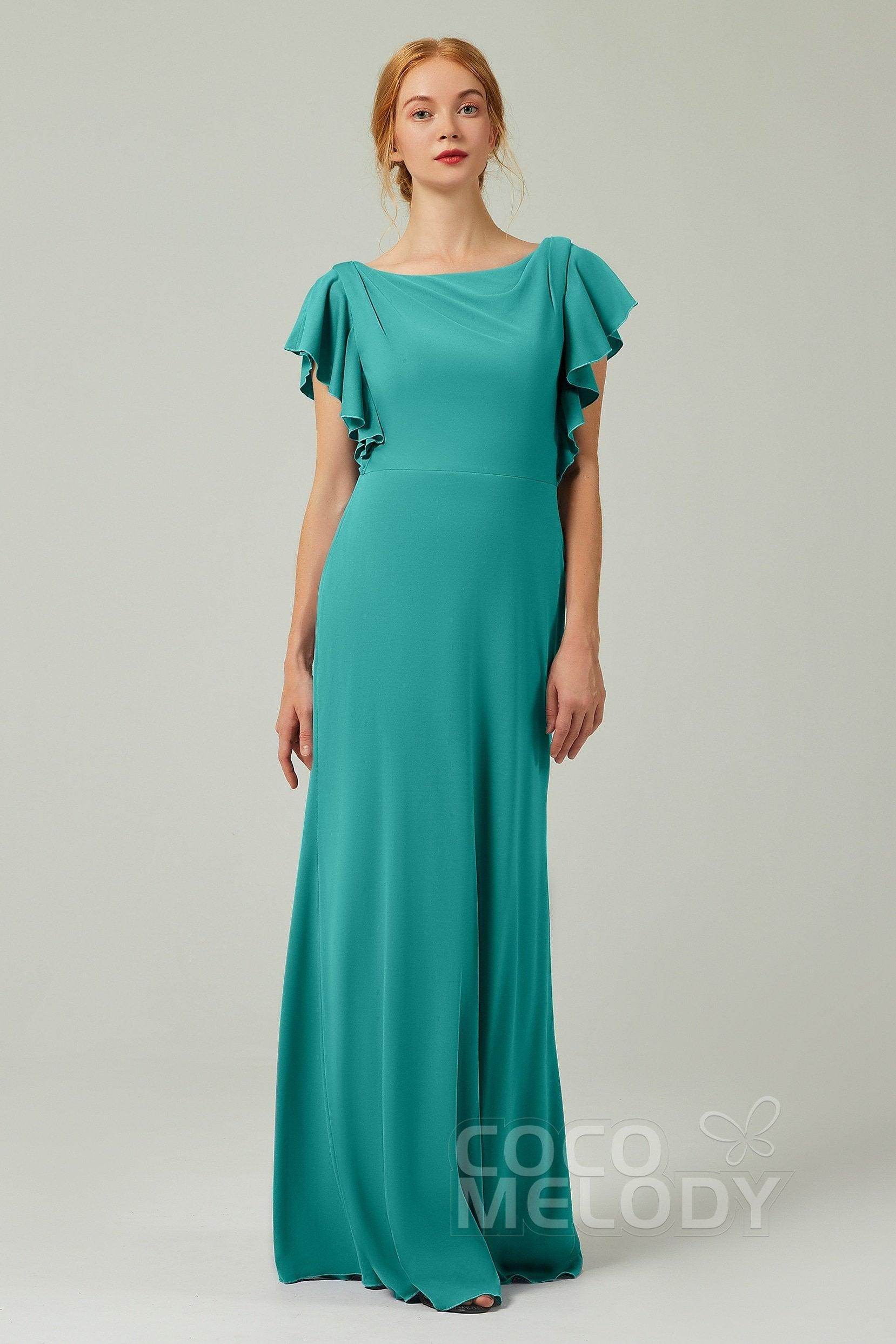 Sheath-Column Floor Length Chiffon Bridesmaid Dress Formal Dresses CB0357