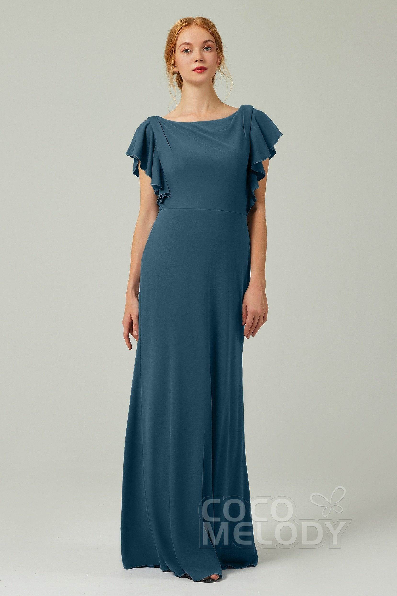 Sheath-Column Floor Length Chiffon Bridesmaid Dress Formal Dresses CB0357