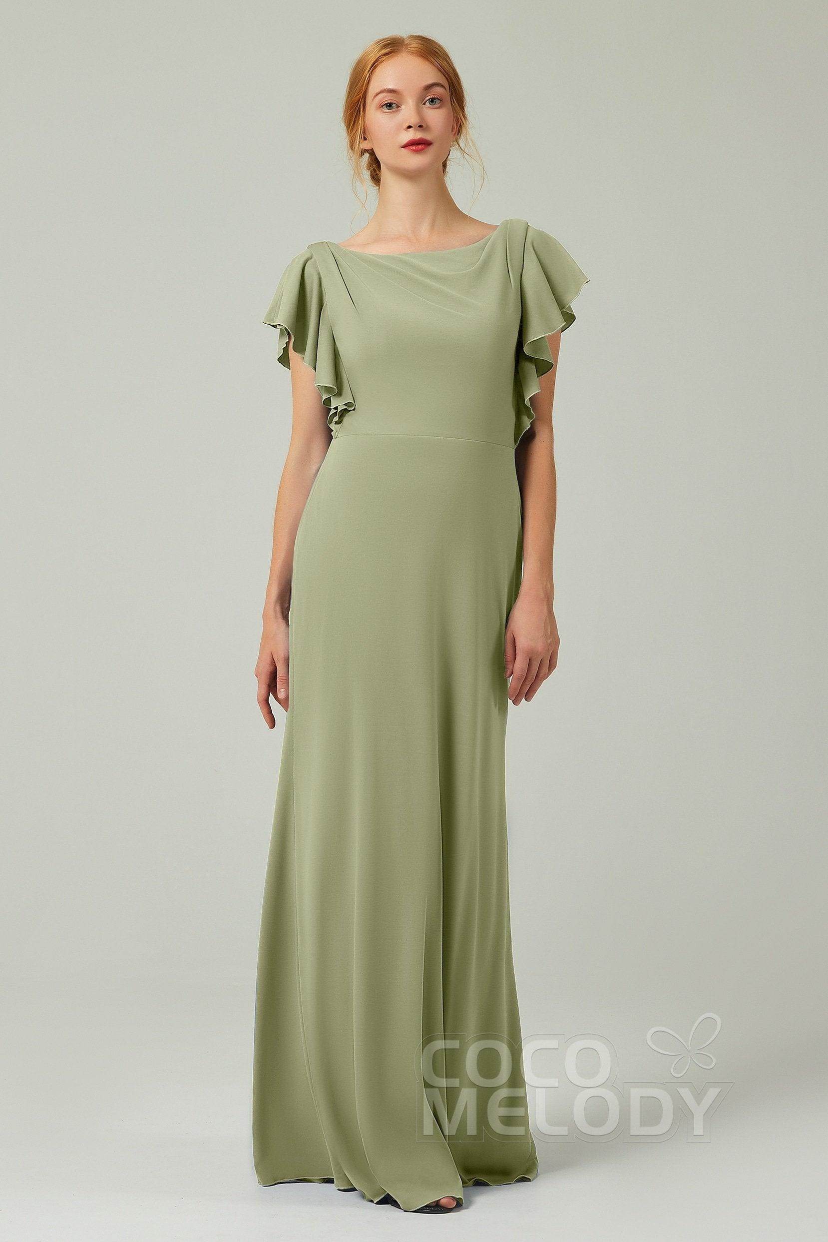 Sheath-Column Floor Length Chiffon Bridesmaid Dress Formal Dresses CB0357