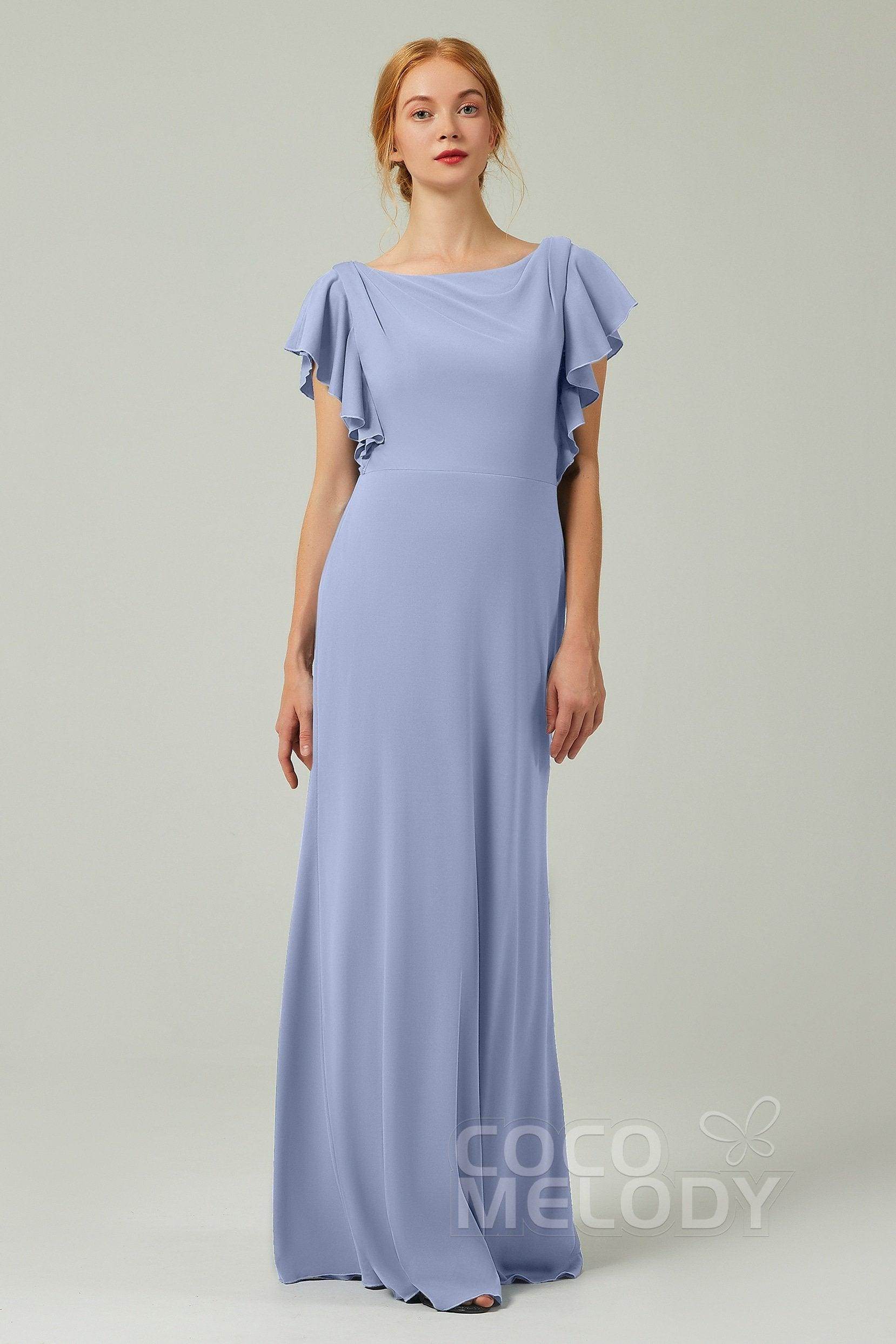 Sheath-Column Floor Length Chiffon Bridesmaid Dress Formal Dresses CB0357