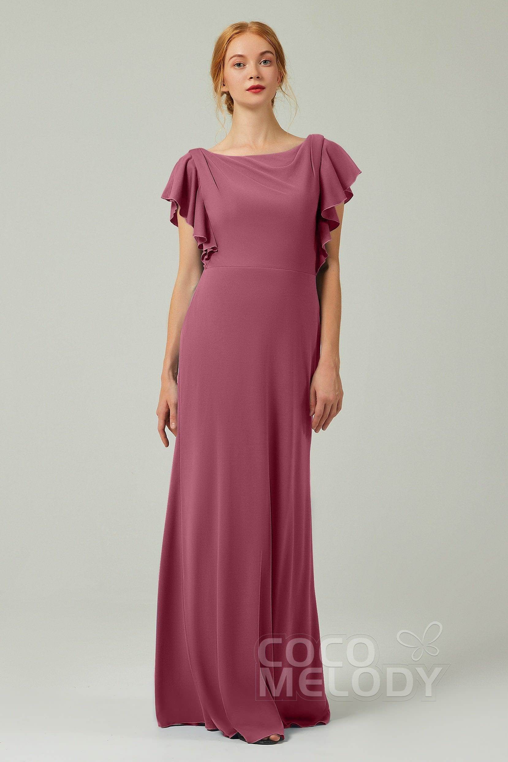 Sheath-Column Floor Length Chiffon Bridesmaid Dress Formal Dresses CB0357