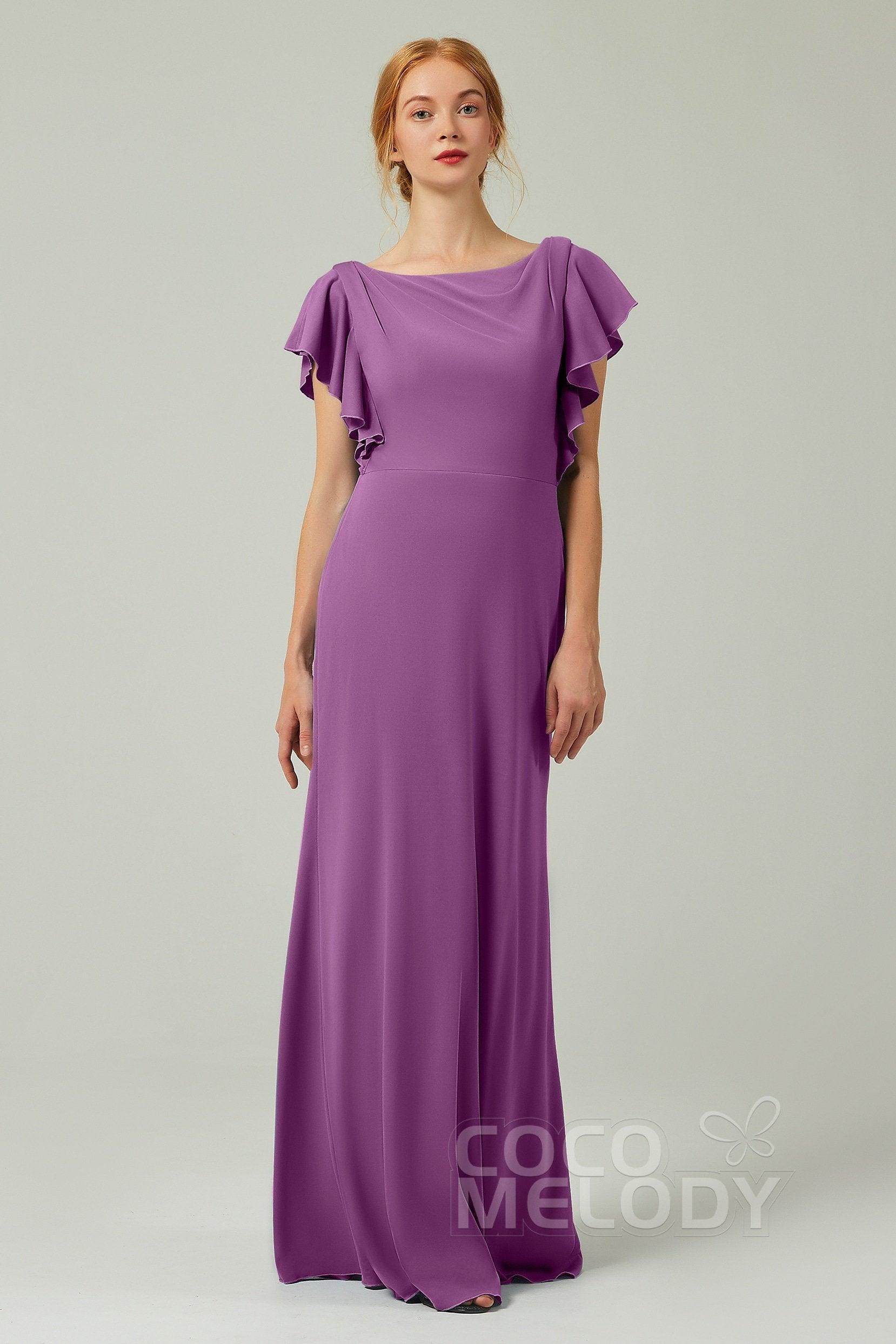 Sheath-Column Floor Length Chiffon Bridesmaid Dress Formal Dresses CB0357