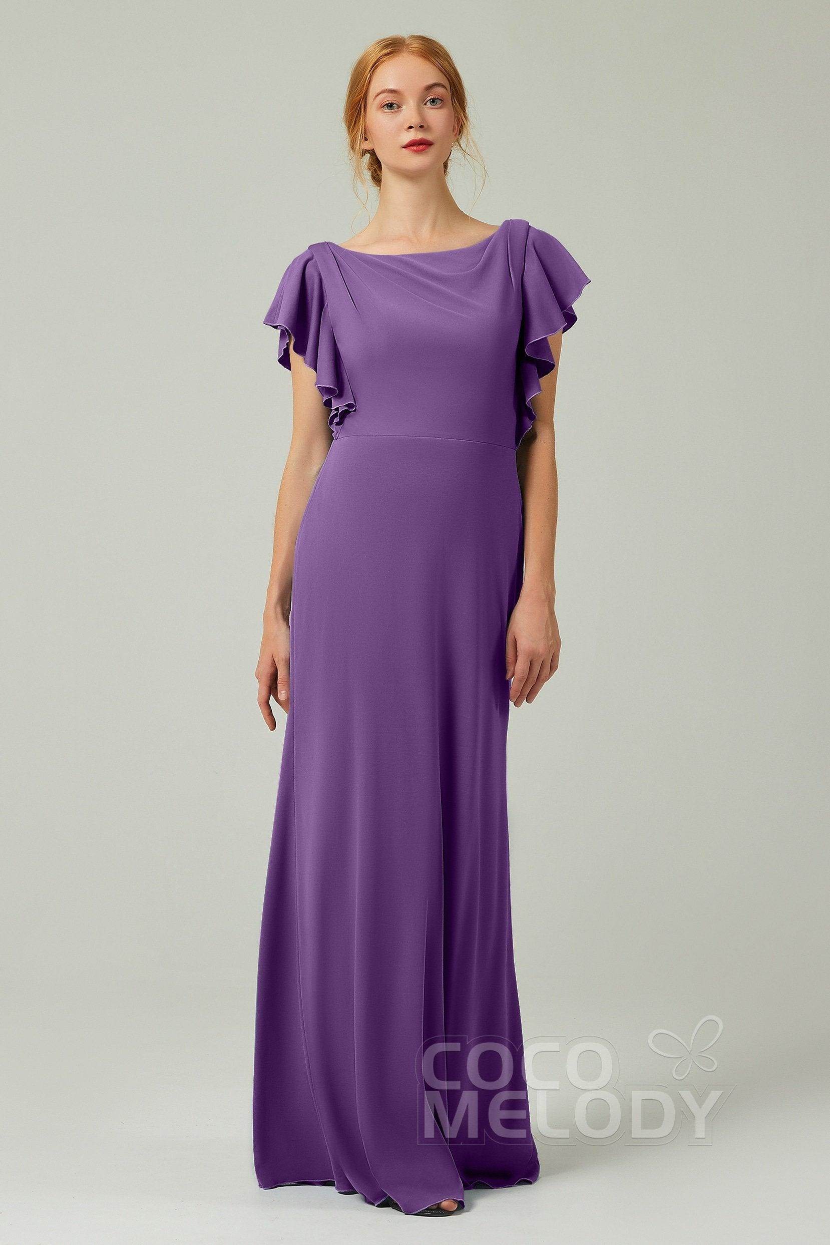 Sheath-Column Floor Length Chiffon Bridesmaid Dress Formal Dresses CB0357
