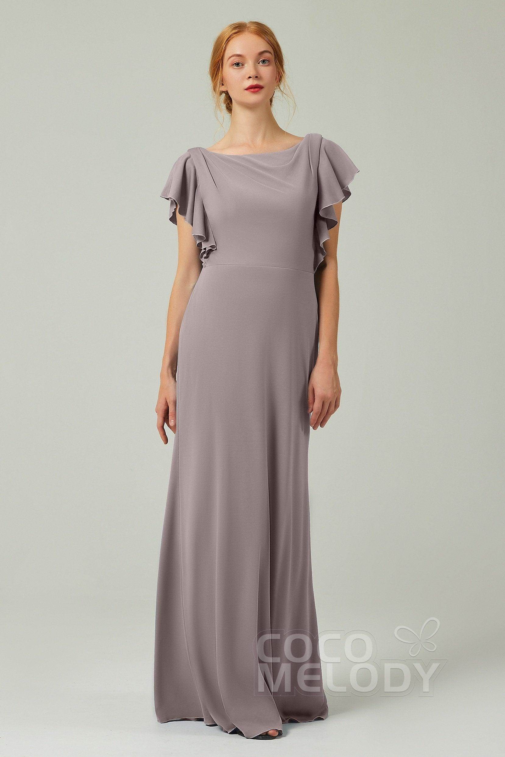 Sheath-Column Floor Length Chiffon Bridesmaid Dress Formal Dresses CB0357
