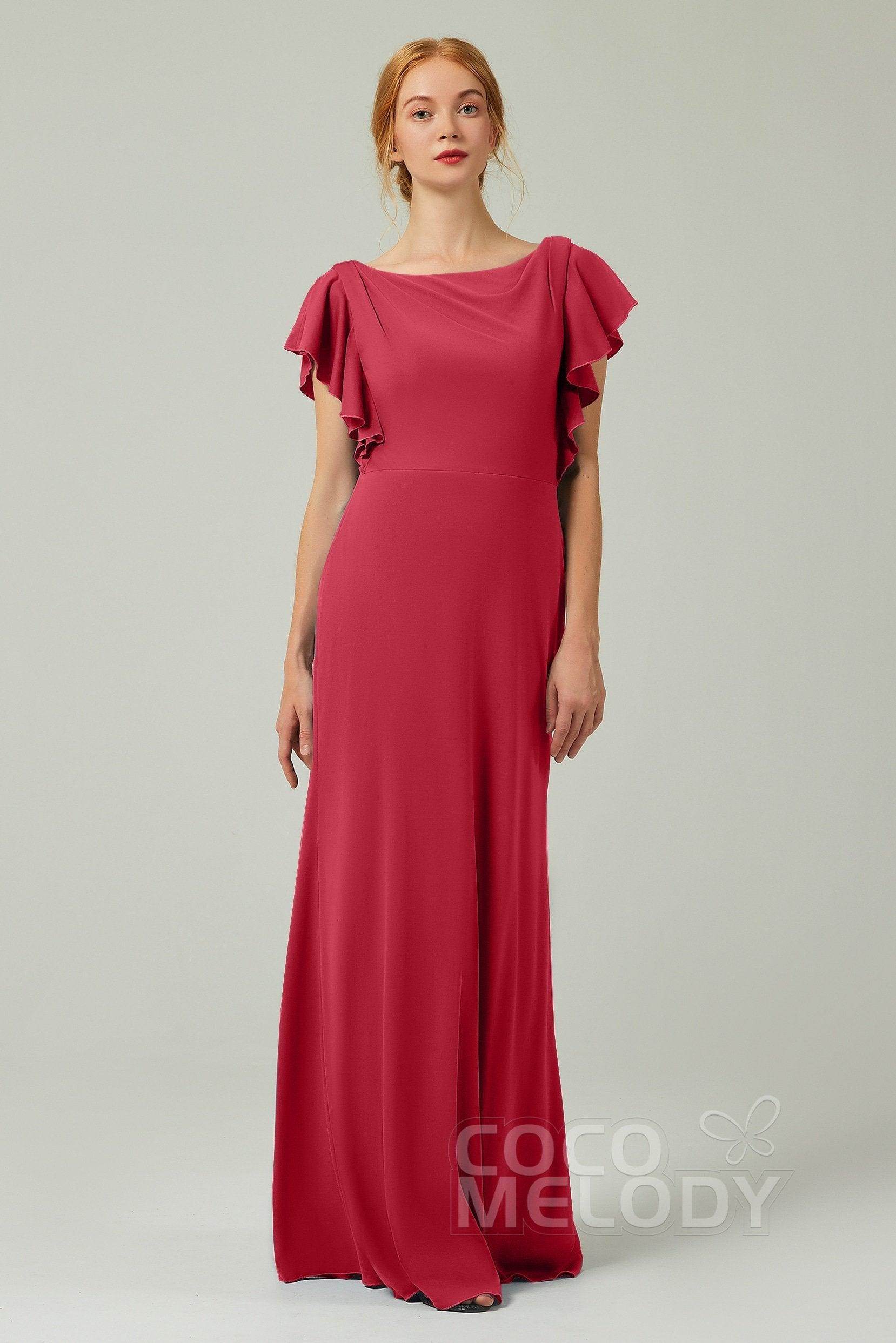 Sheath-Column Floor Length Chiffon Bridesmaid Dress Formal Dresses CB0357