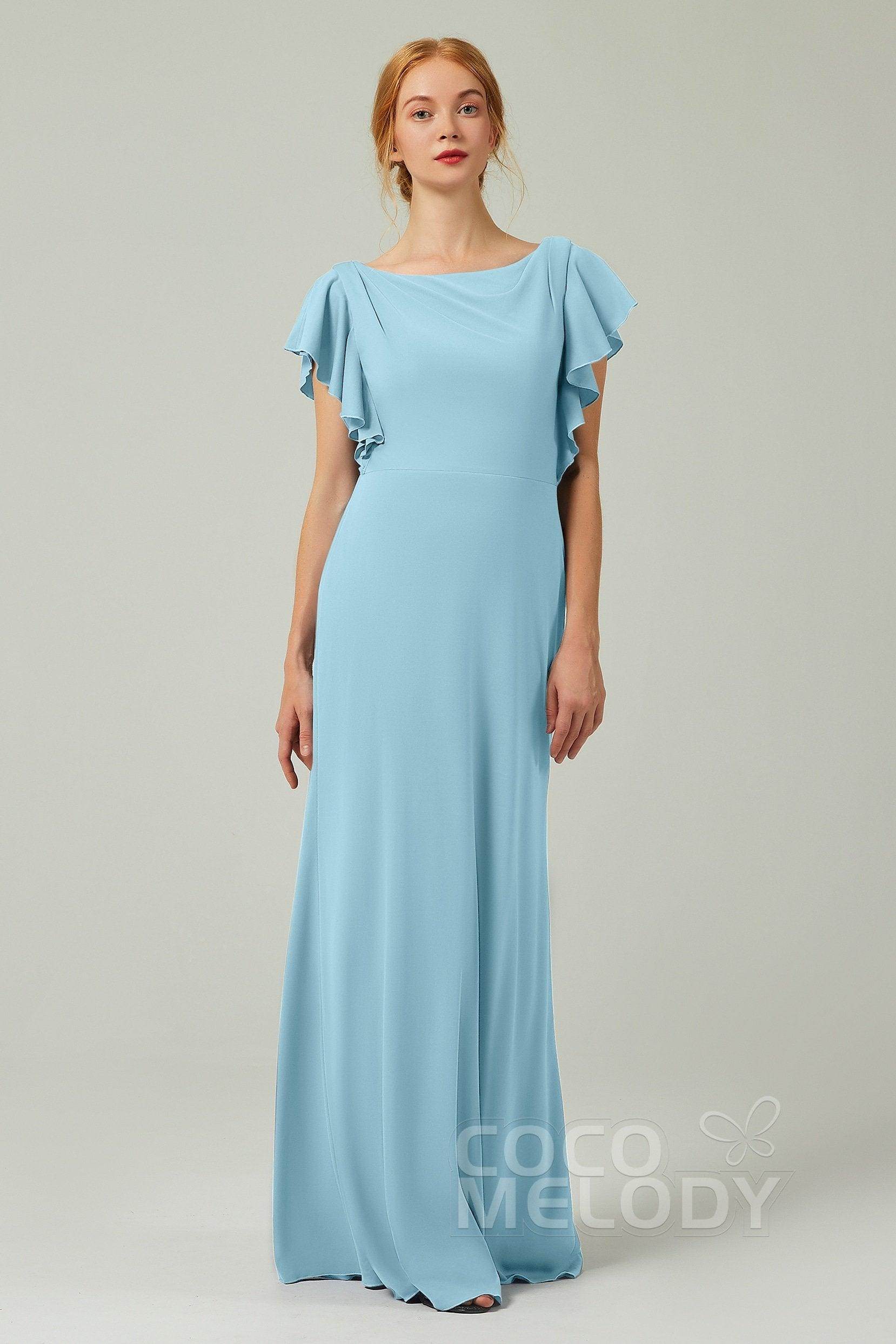 Sheath-Column Floor Length Chiffon Bridesmaid Dress Formal Dresses CB0357