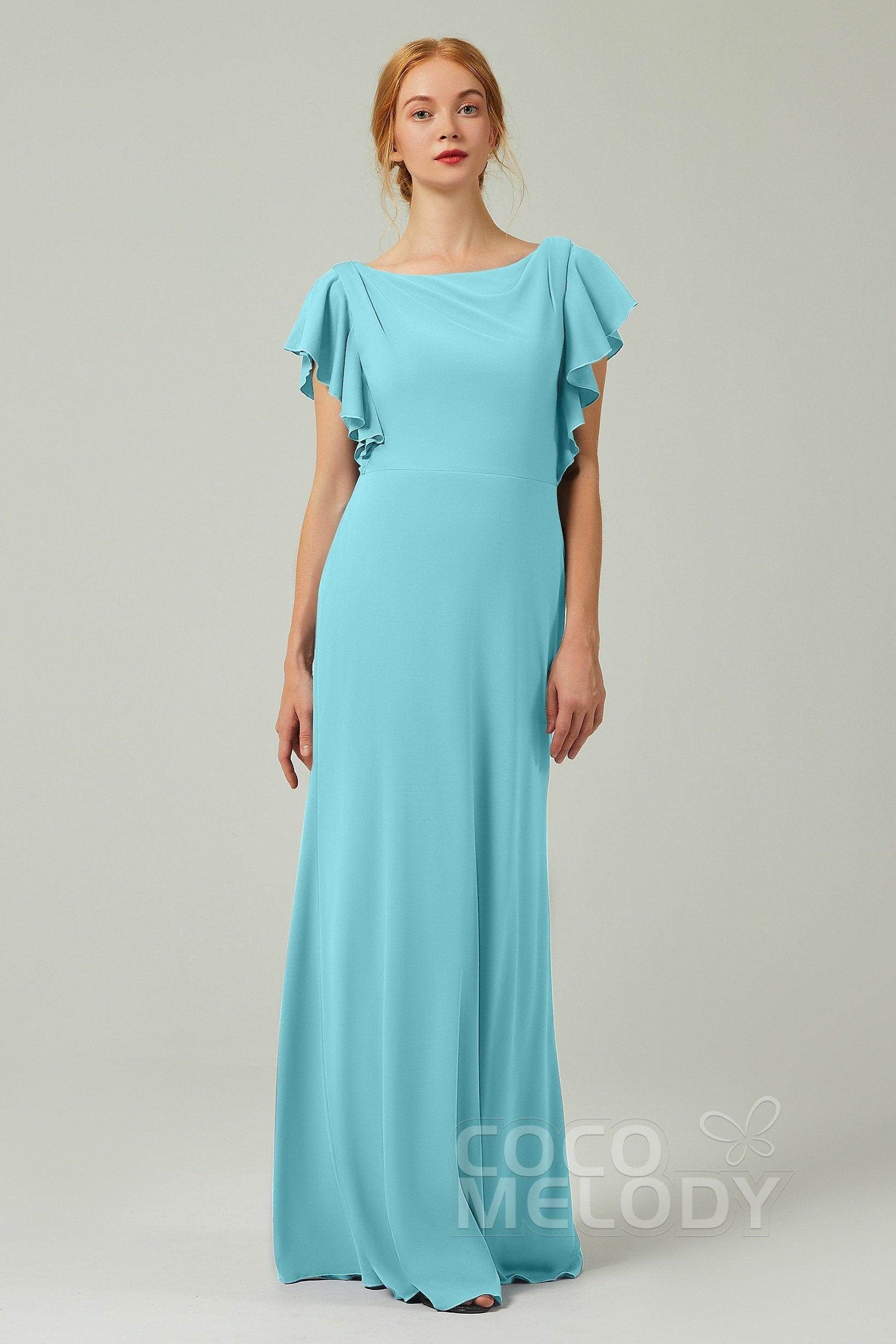 Sheath-Column Floor Length Chiffon Bridesmaid Dress Formal Dresses CB0357