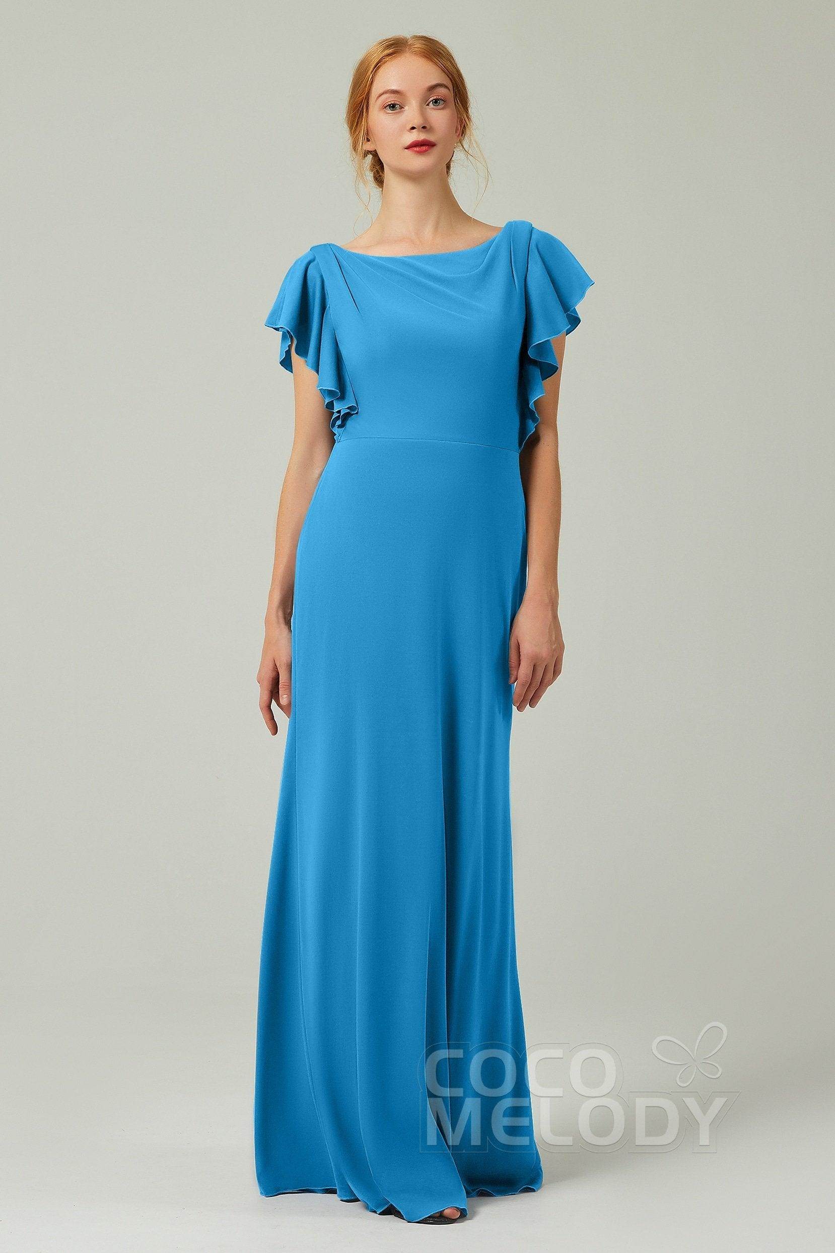 Sheath-Column Floor Length Chiffon Bridesmaid Dress Formal Dresses CB0357