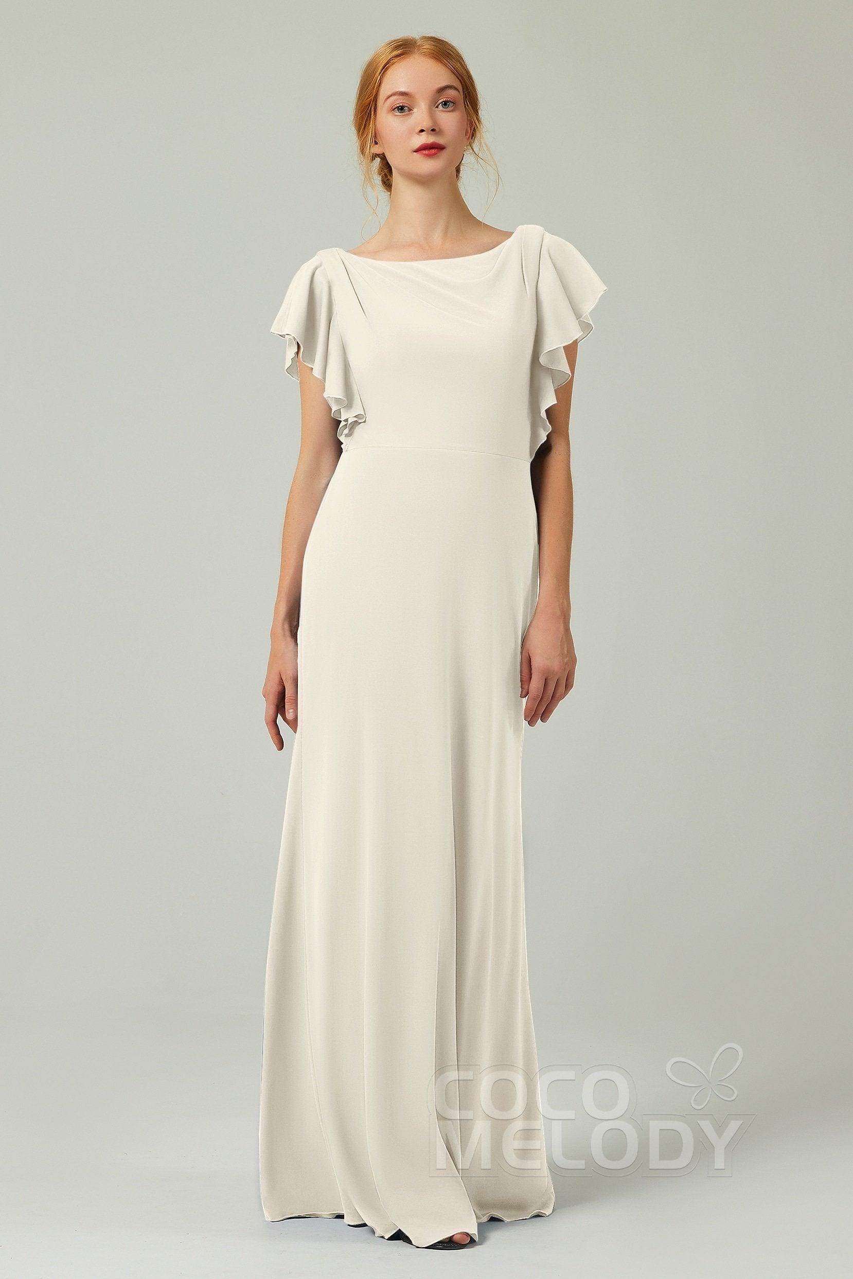 Sheath-Column Floor Length Chiffon Bridesmaid Dress Formal Dresses CB0357