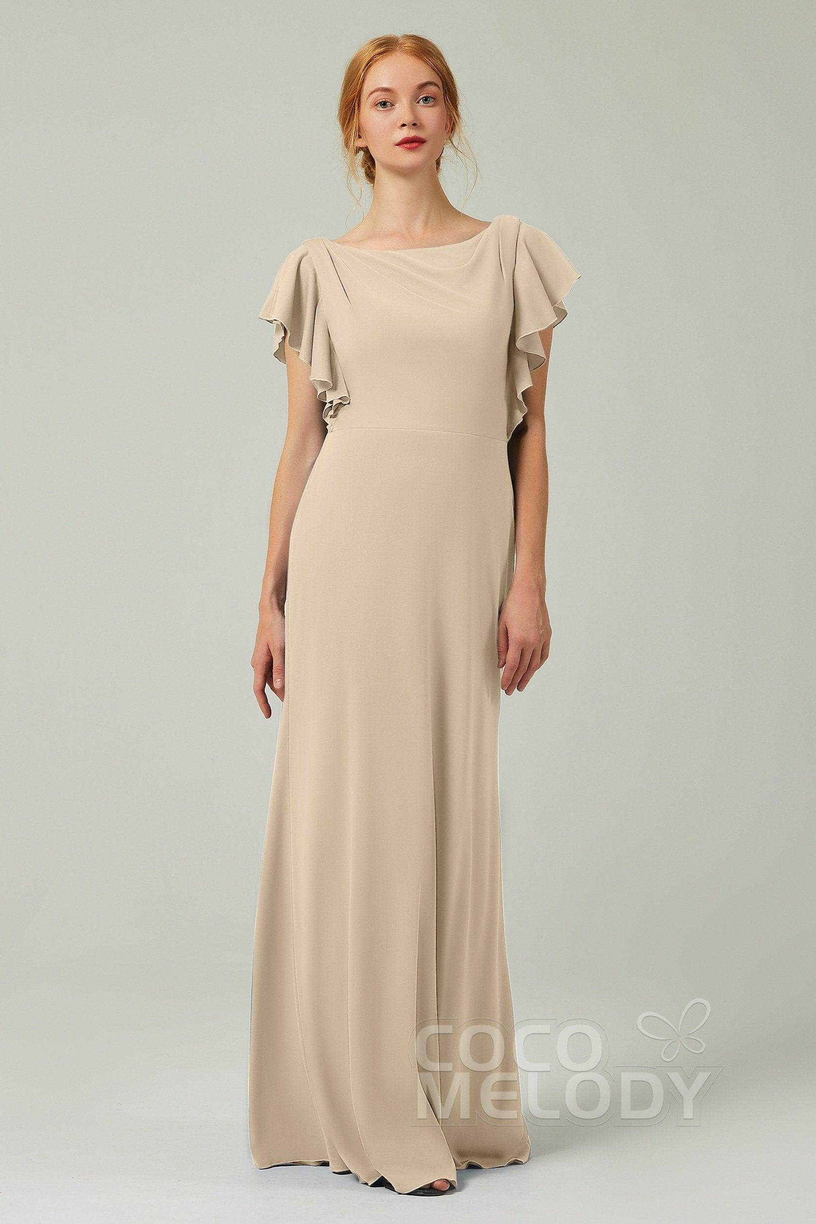 Sheath-Column Floor Length Chiffon Bridesmaid Dress Formal Dresses CB0357