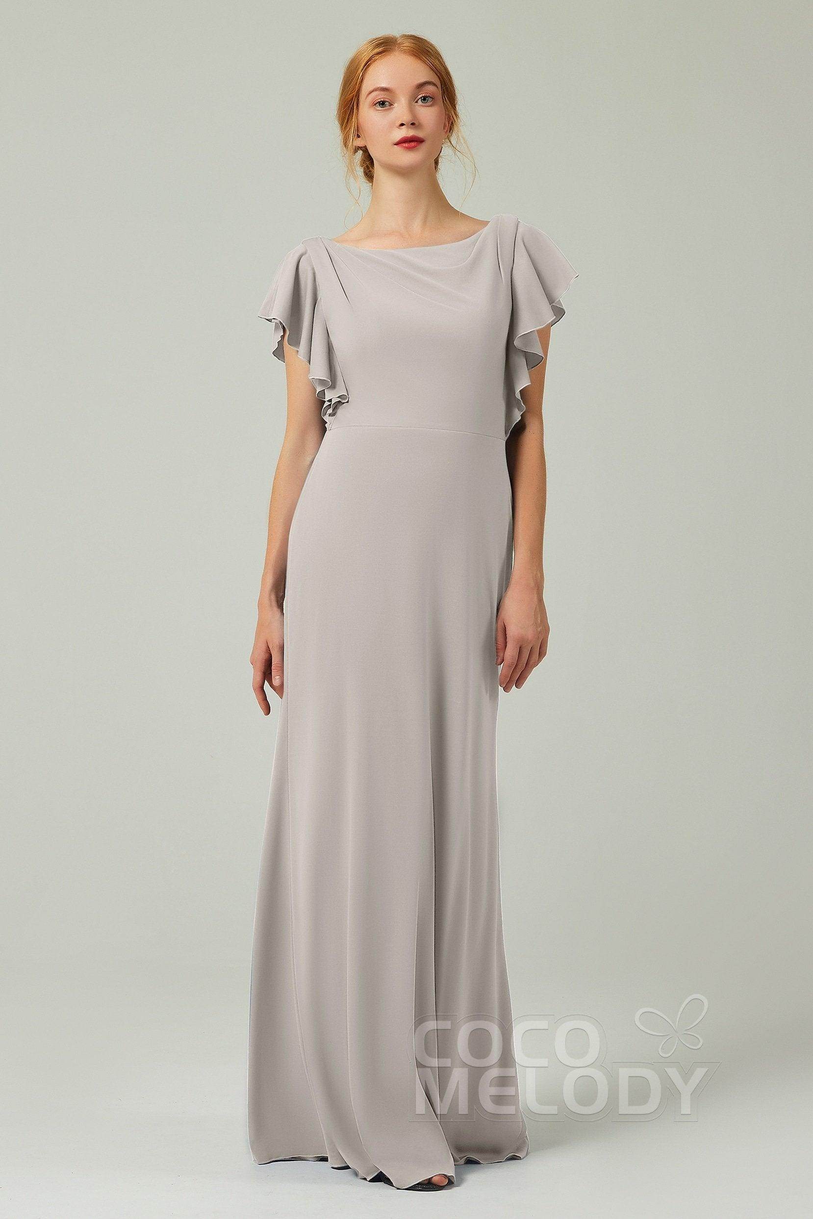 Sheath-Column Floor Length Chiffon Bridesmaid Dress Formal Dresses CB0357