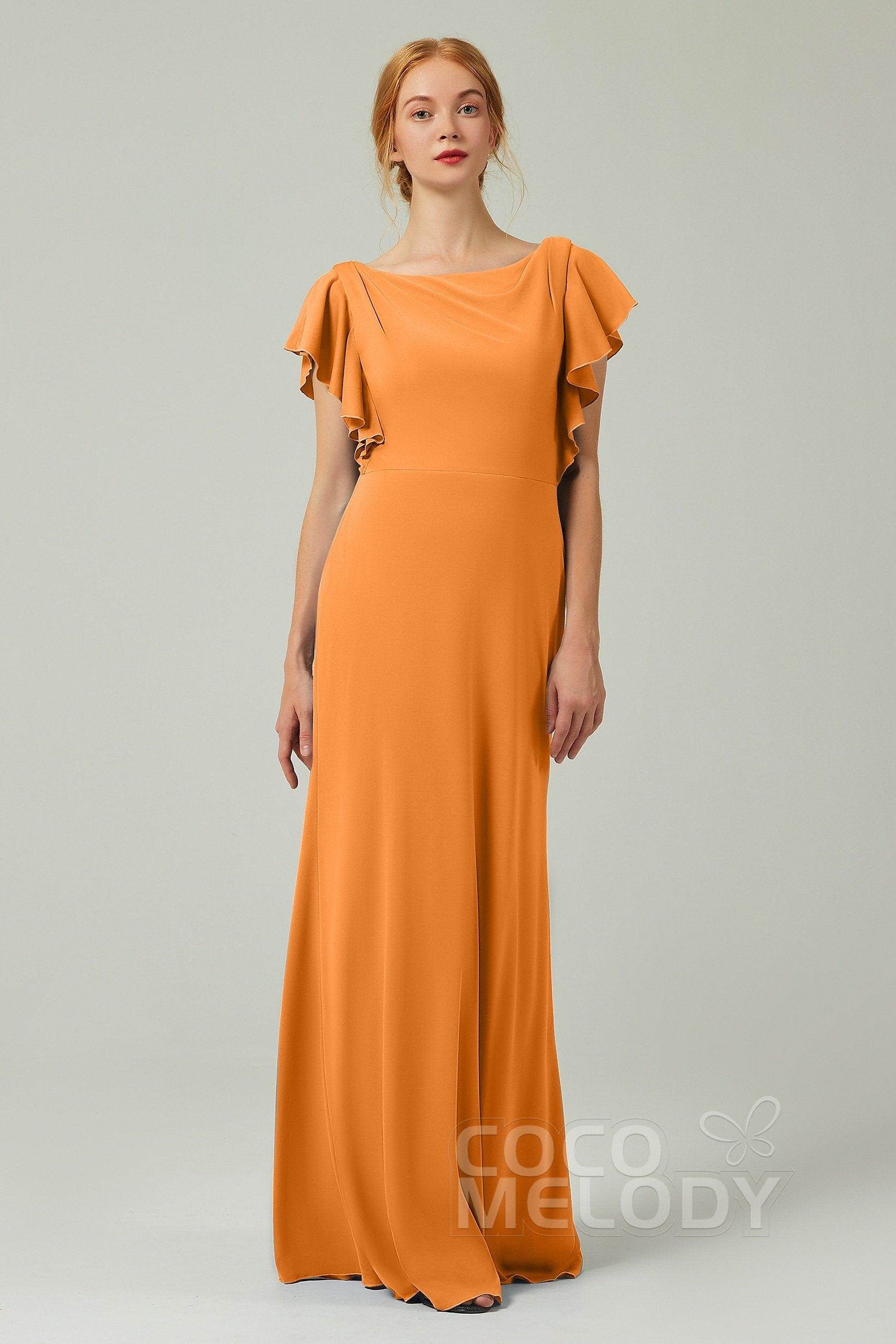 Sheath-Column Floor Length Chiffon Bridesmaid Dress Formal Dresses CB0357