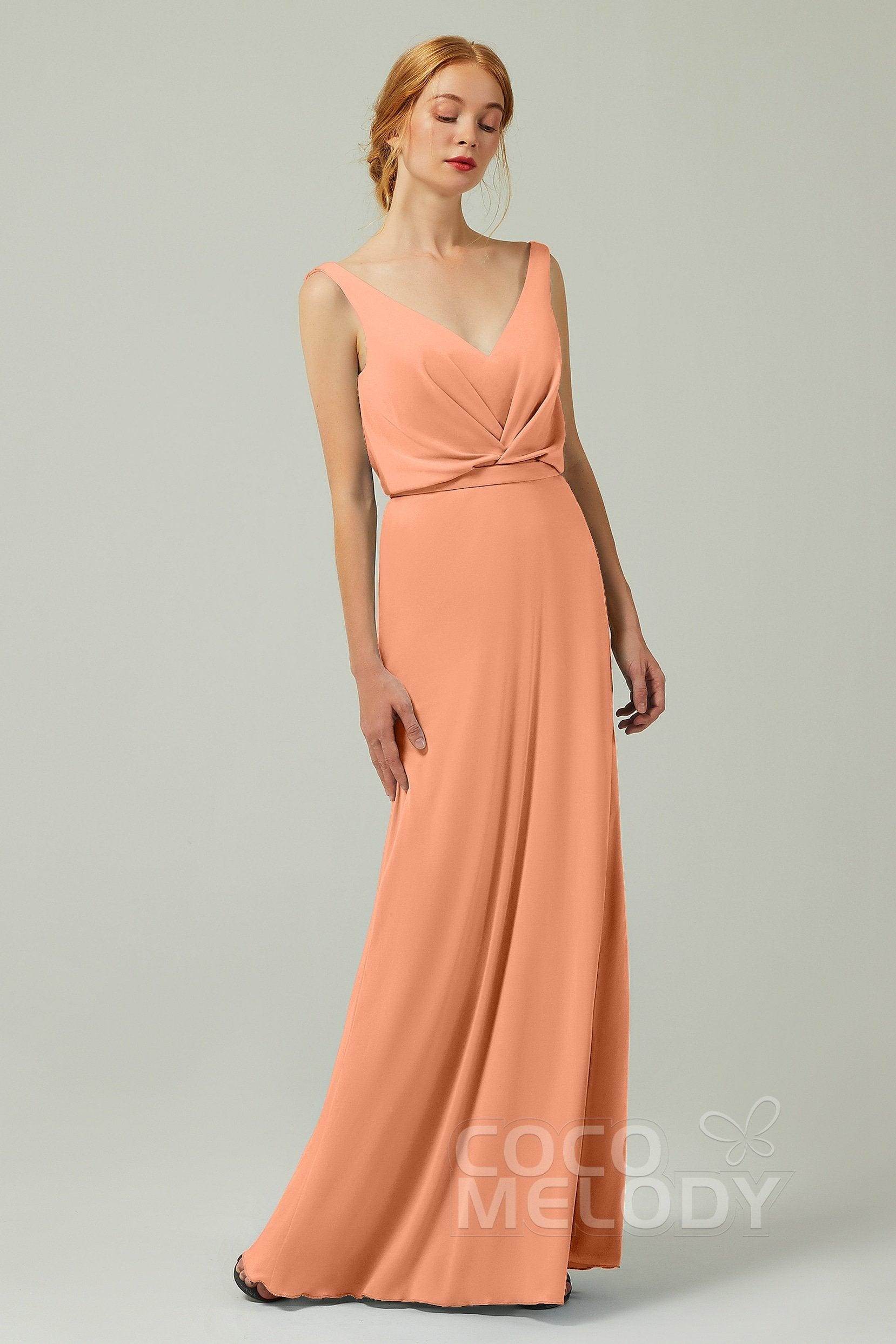 Sheath-Column Floor Length Chiffon Bridesmaid Dress Formal Dresses CB0358