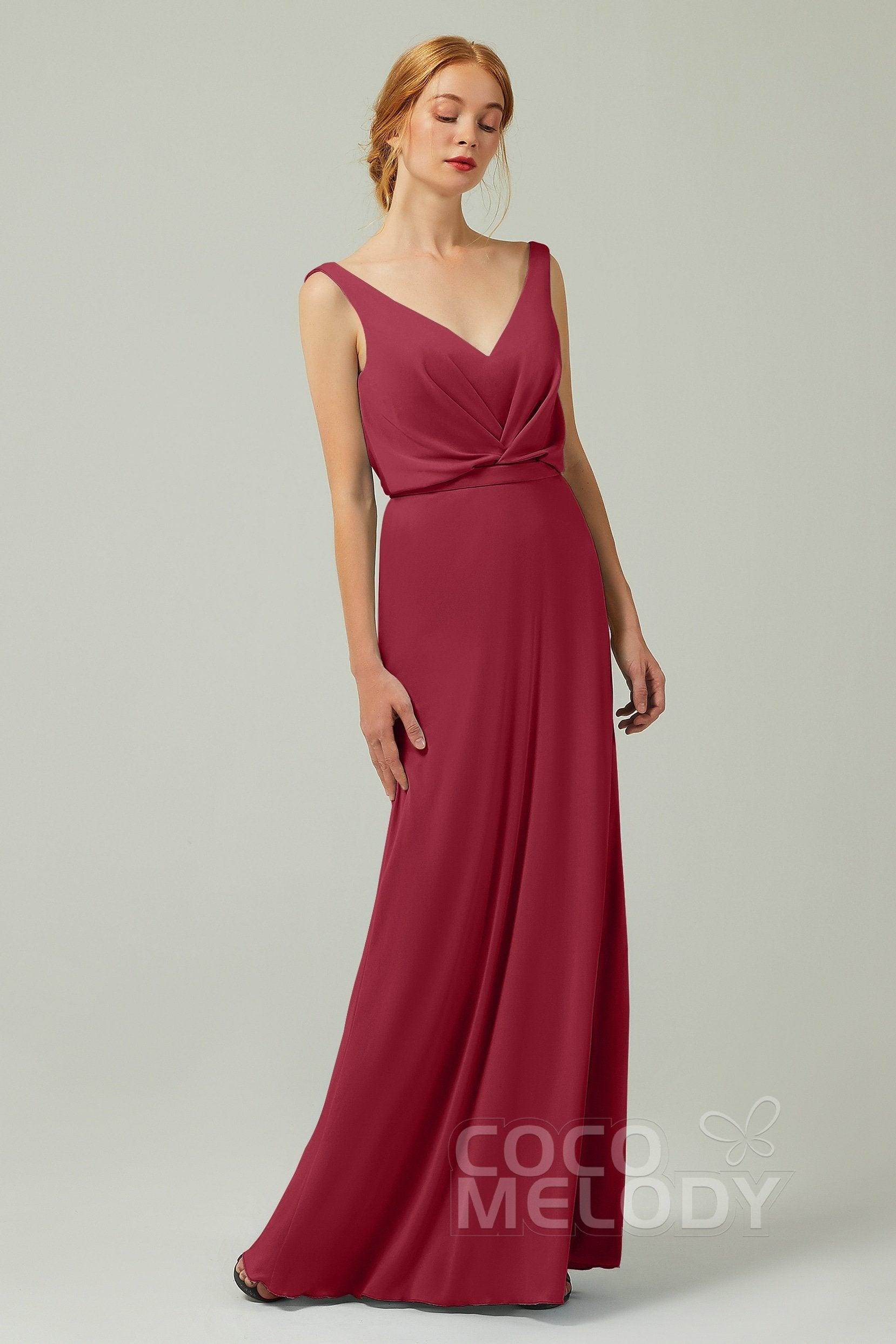 Sheath-Column Floor Length Chiffon Bridesmaid Dress Formal Dresses CB0358