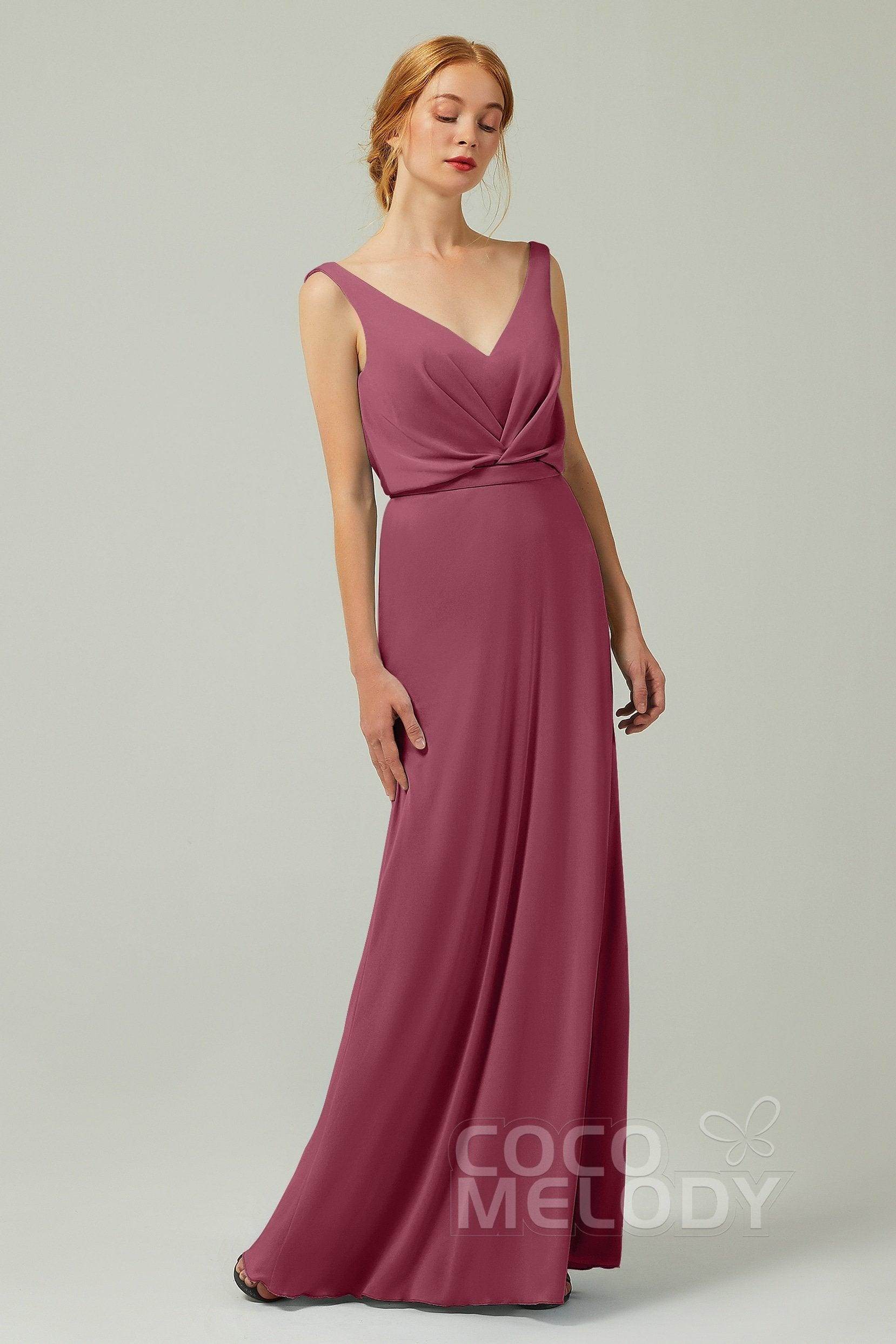 Sheath-Column Floor Length Chiffon Bridesmaid Dress Formal Dresses CB0358