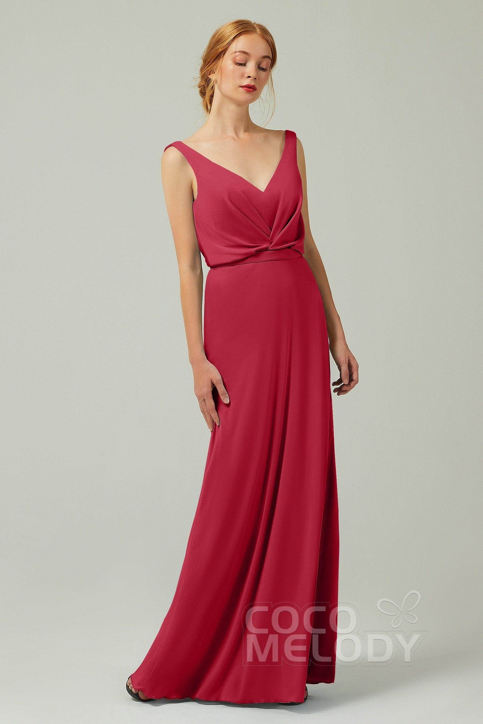 Sheath-Column Floor Length Chiffon Bridesmaid Dress Formal Dresses CB0358