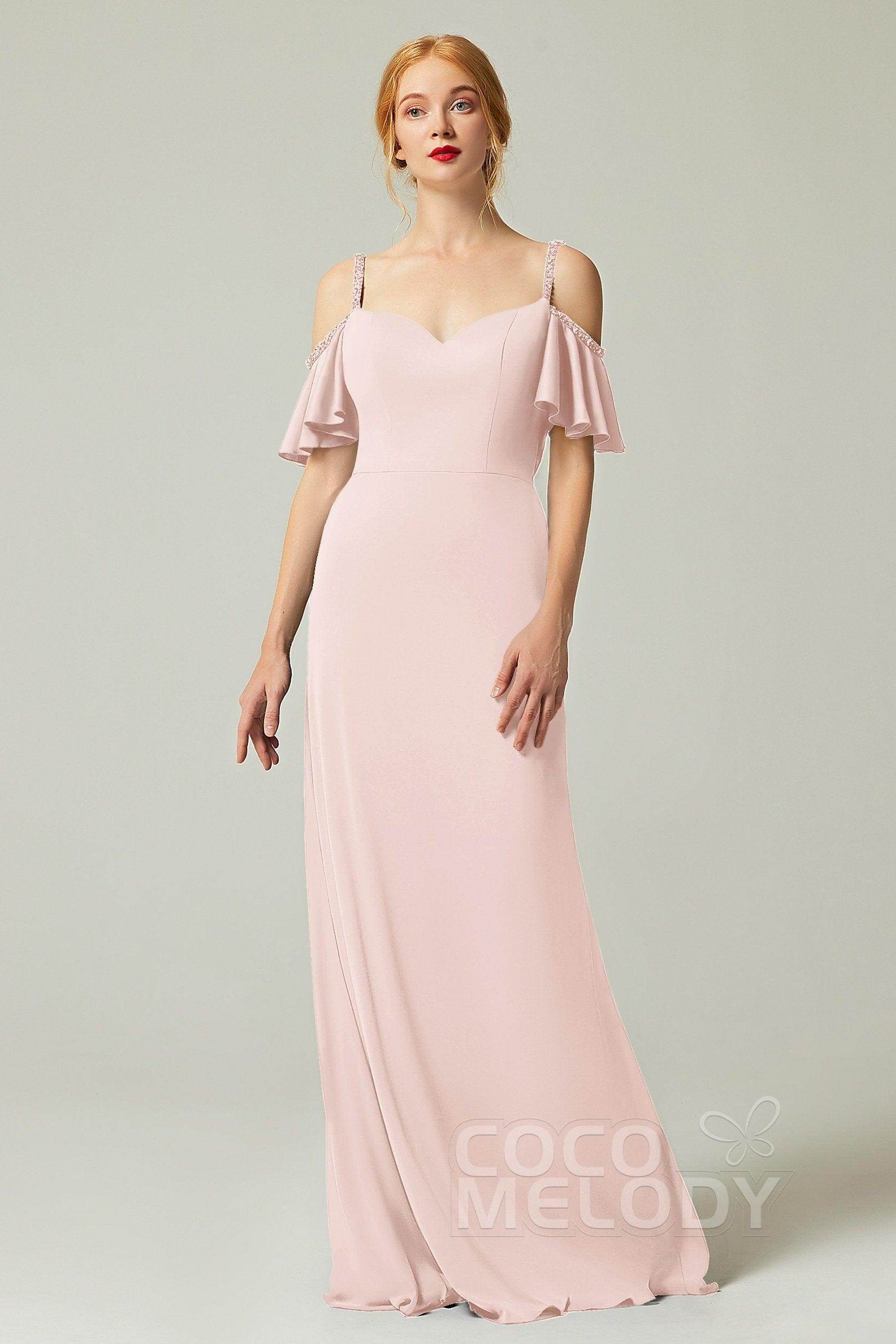 Sheath-Column Sweep Train Chiffon Bridesmaid Dress Formal Dresses CB0359