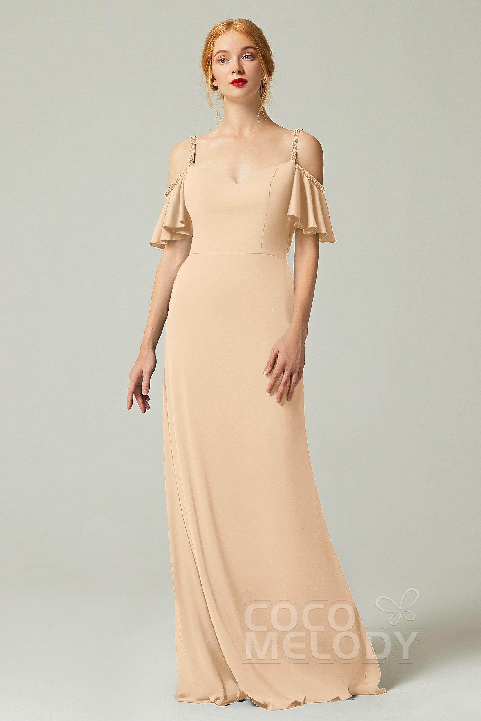 Sheath-Column Sweep Train Chiffon Bridesmaid Dress Formal Dresses CB0359