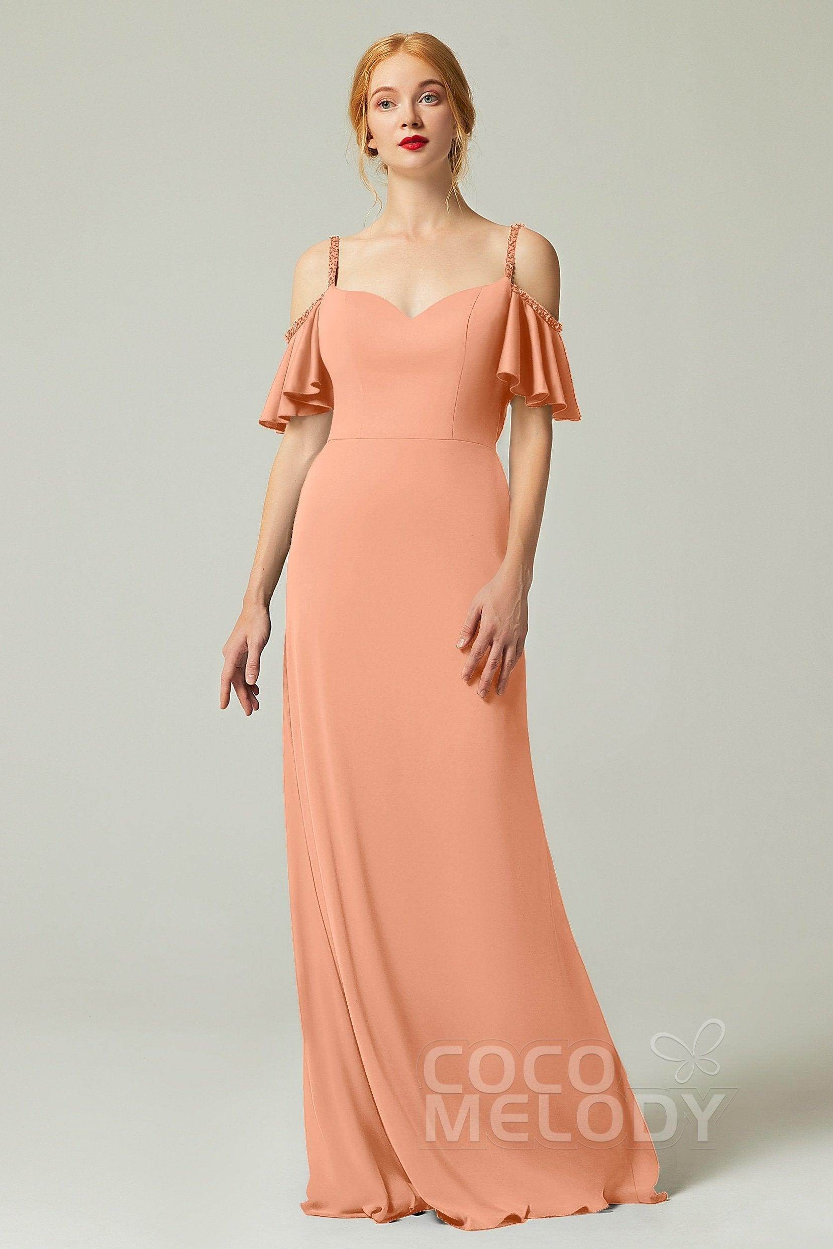 Sheath-Column Sweep Train Chiffon Bridesmaid Dress Formal Dresses CB0359