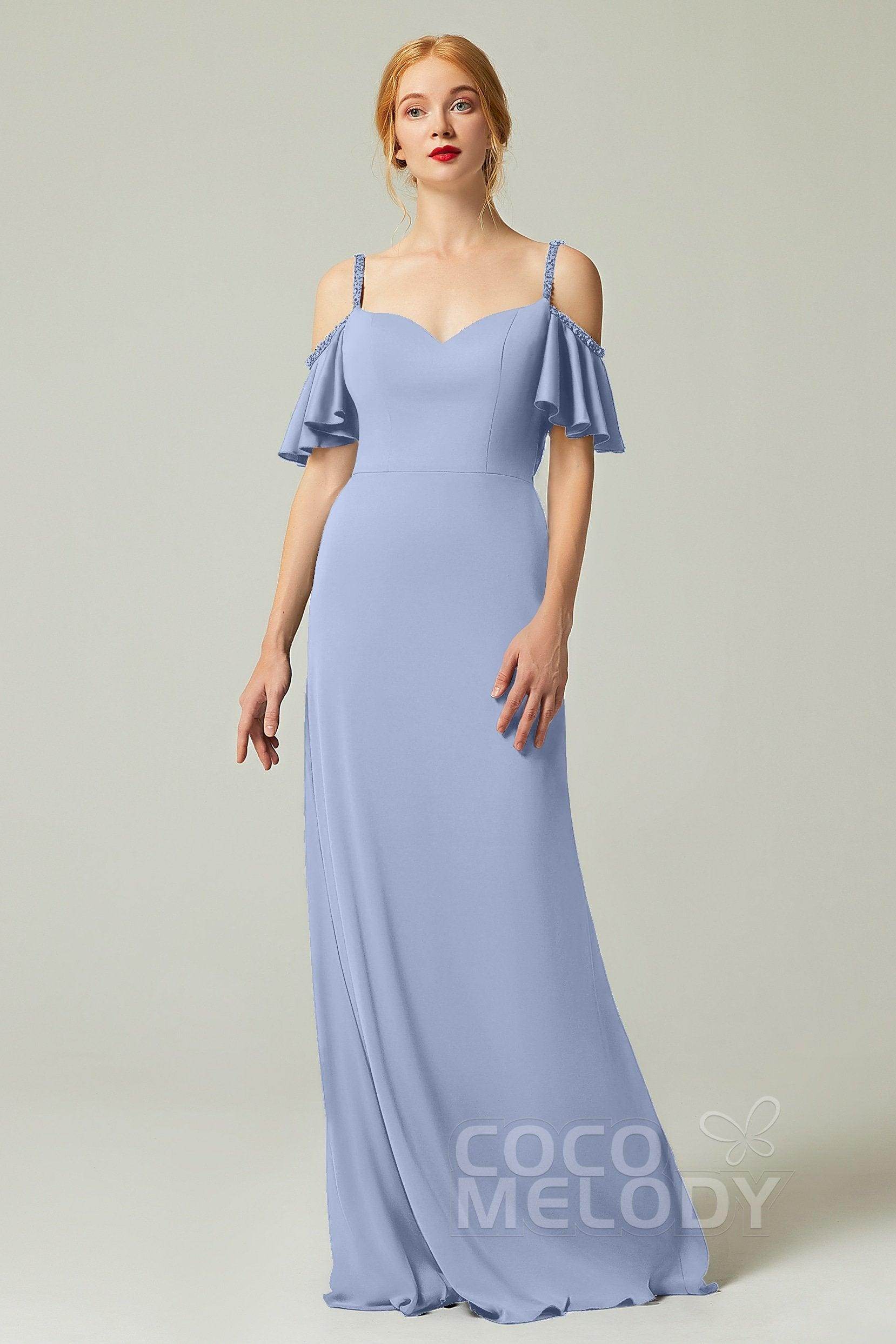 Sheath-Column Sweep Train Chiffon Bridesmaid Dress Formal Dresses CB0359