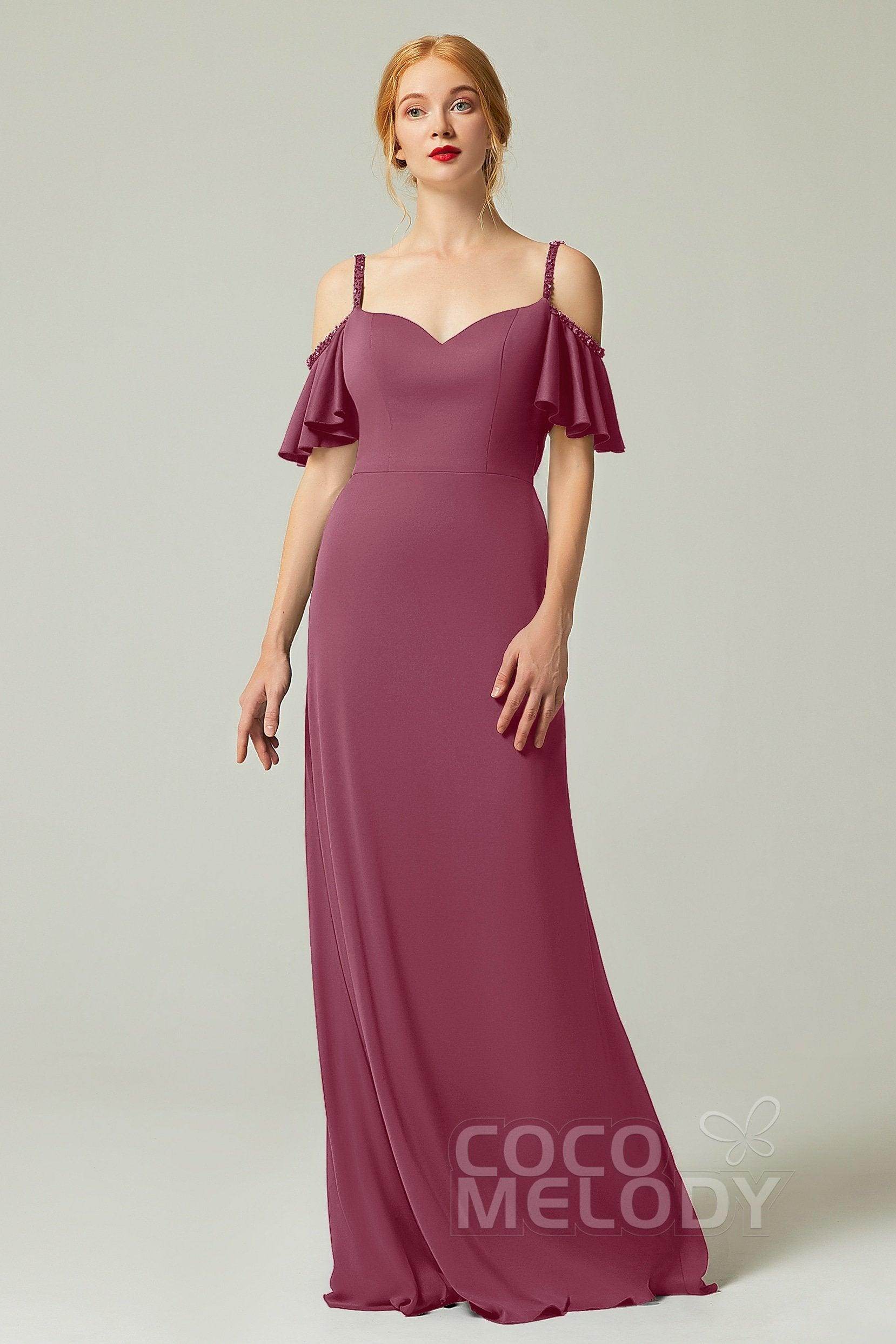Sheath-Column Sweep Train Chiffon Bridesmaid Dress Formal Dresses CB0359