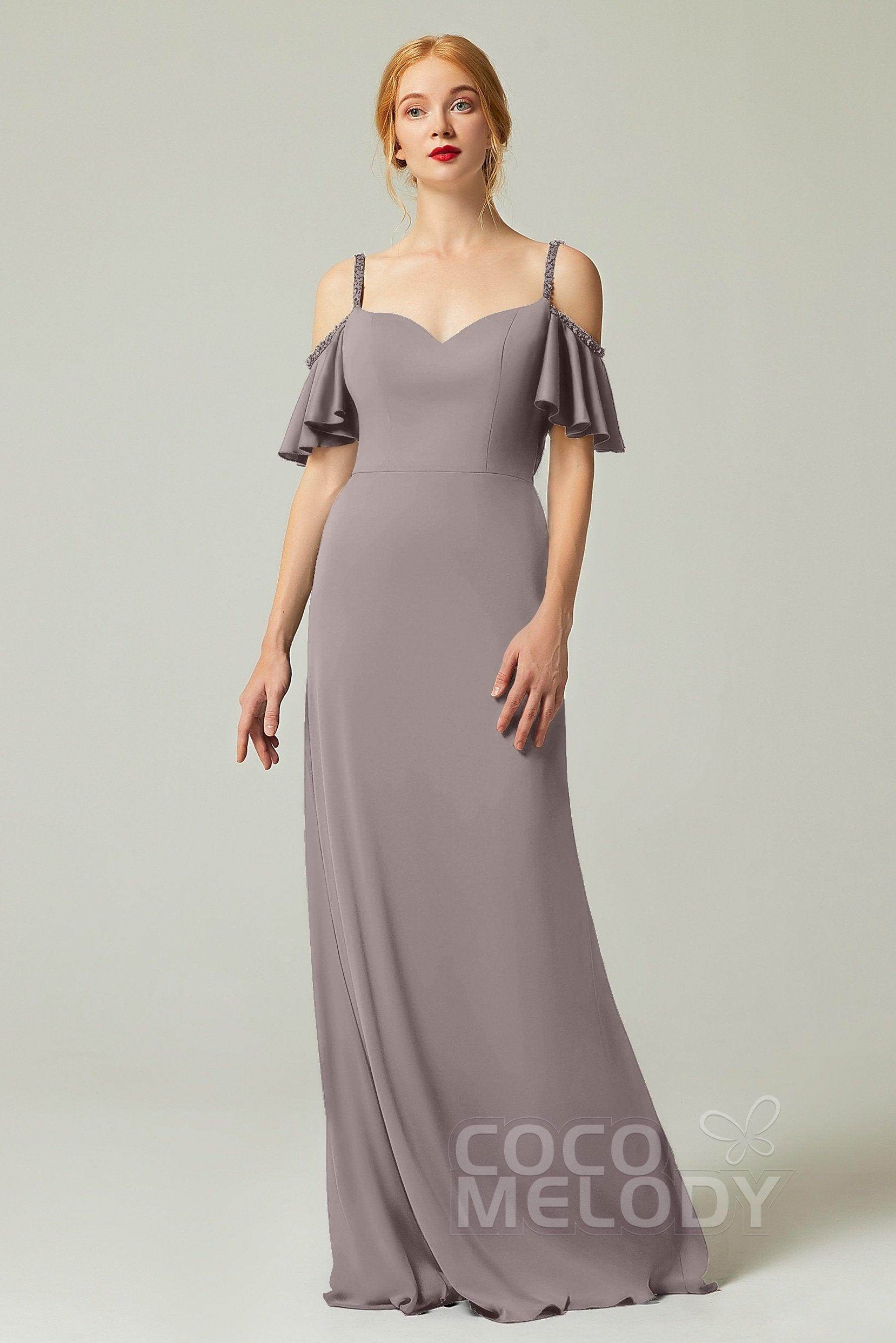 Sheath-Column Sweep Train Chiffon Bridesmaid Dress Formal Dresses CB0359