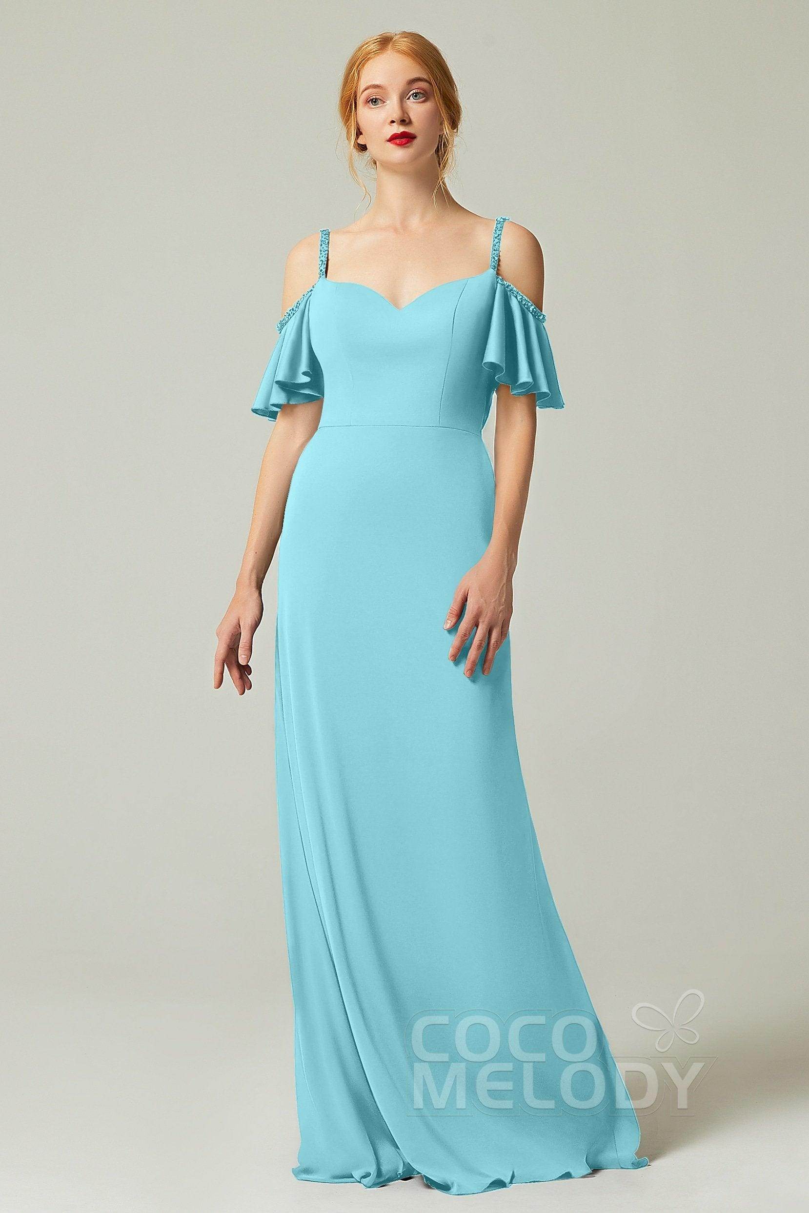 Sheath-Column Sweep Train Chiffon Bridesmaid Dress Formal Dresses CB0359