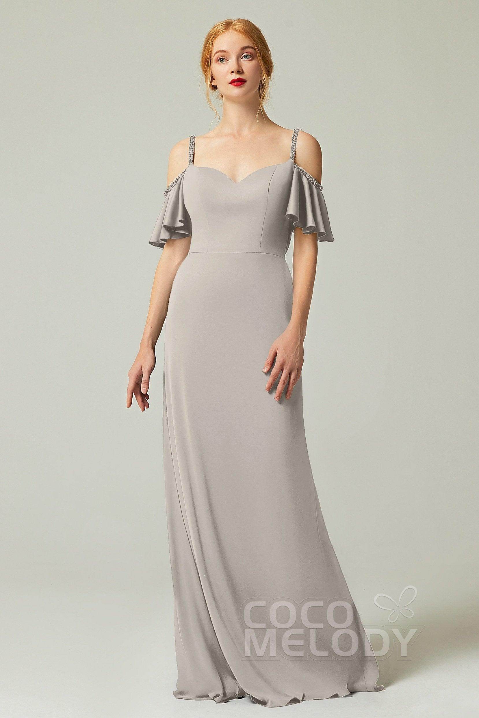 Sheath-Column Sweep Train Chiffon Bridesmaid Dress Formal Dresses CB0359